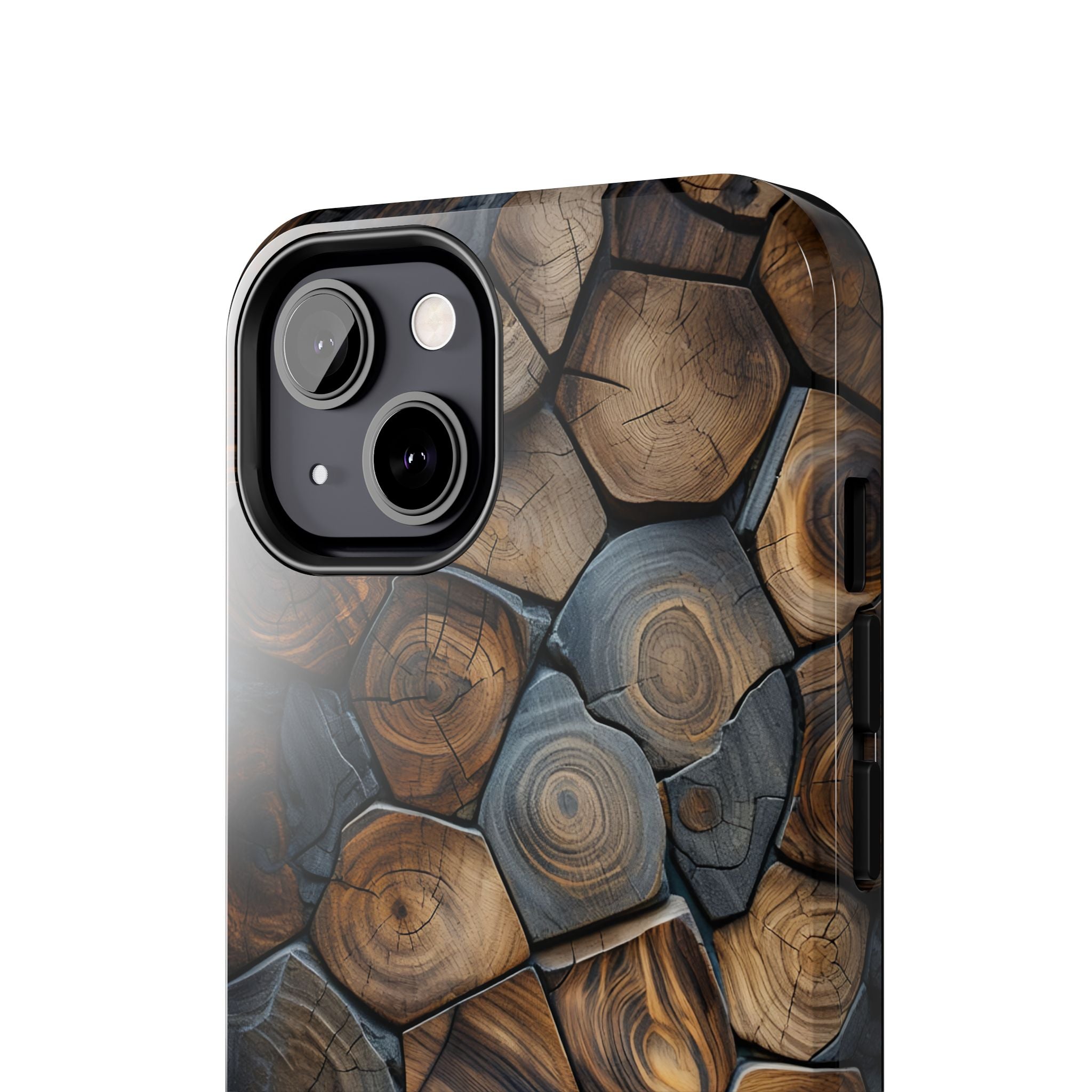 Woodgrain Hex Pattern Tough Phone Case — Rustic Log Cross-Section Design