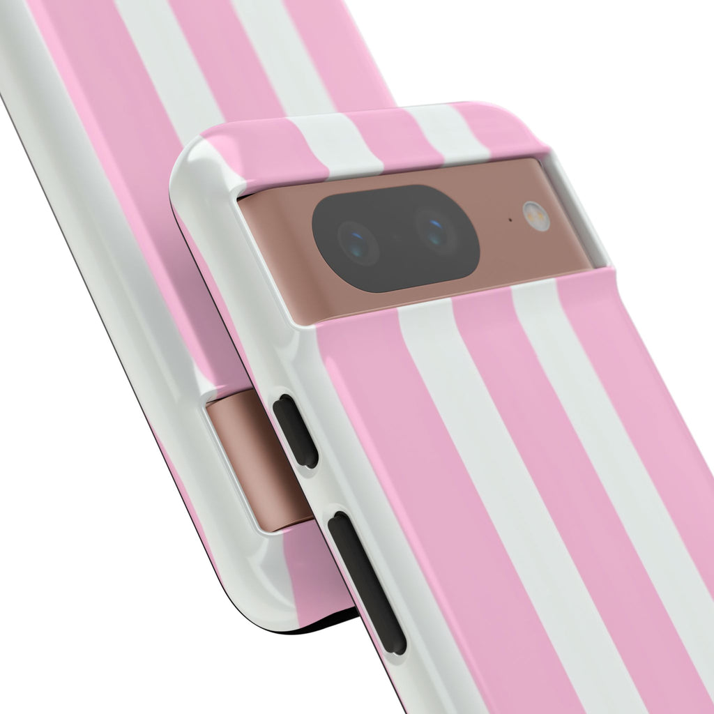 Pink & White Striped Tough Phone Case — Durable Protective Phone Cover