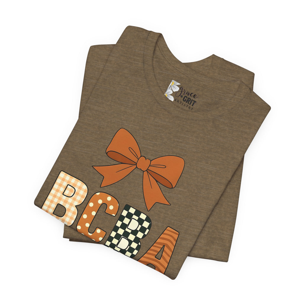 Fall Bow 'BCCA' Graphic Tee — Plaid & Checker Pattern Seasonal Shirt