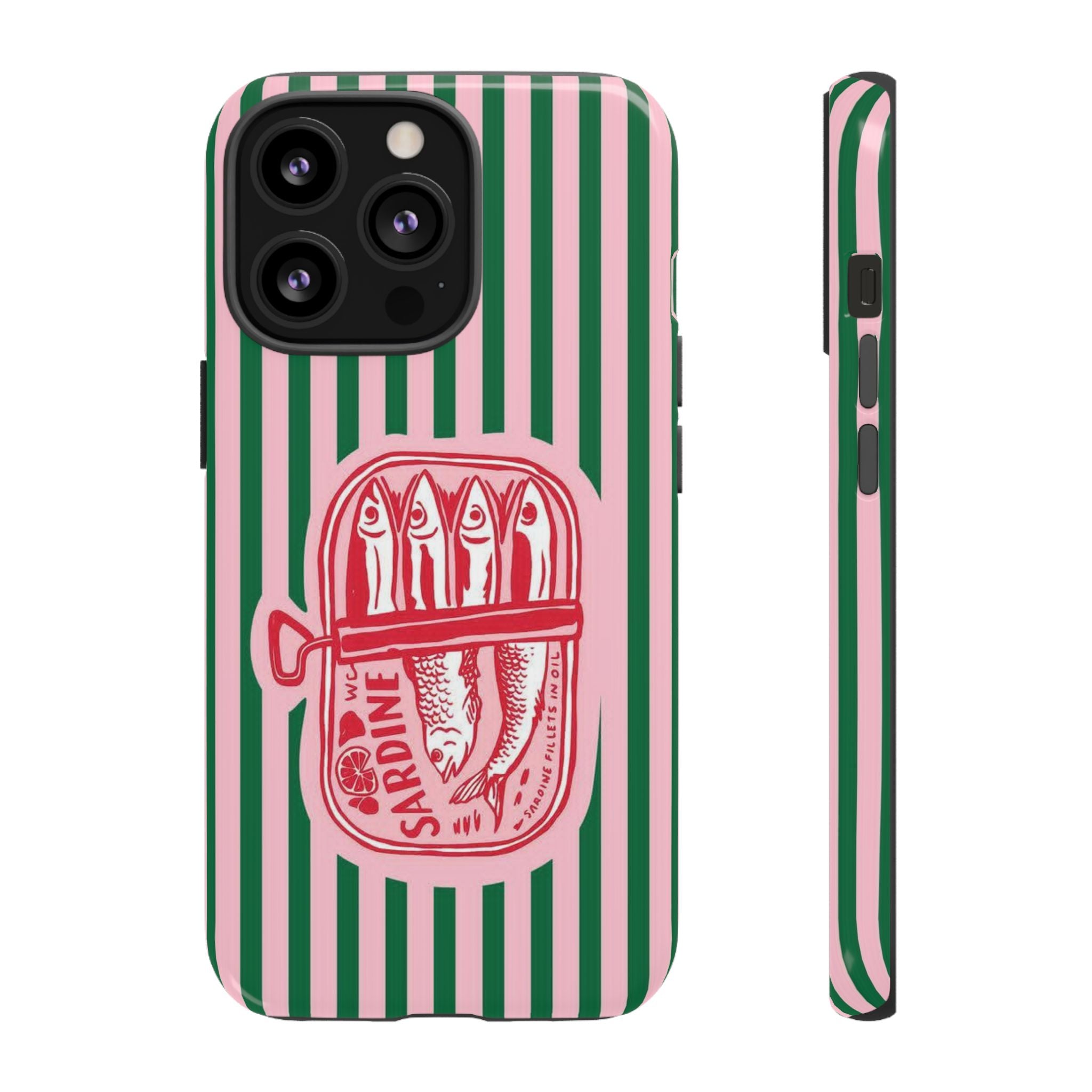 Sardine Stripe Phone Case — Retro Pink & Green Nautical Protection