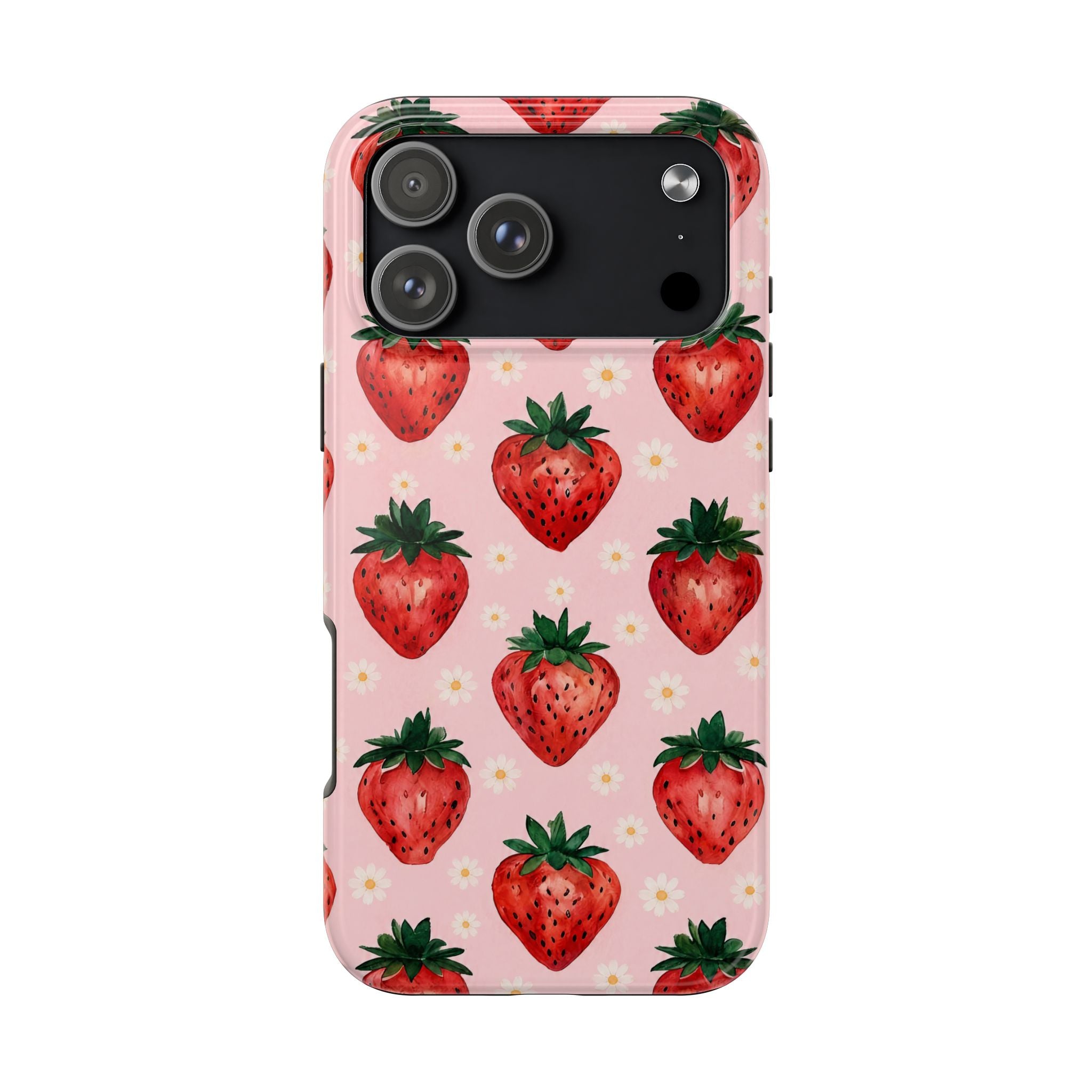 Strawberry Pattern Tough Phone Case — Cute Pink Fruit iPhone/Android Protection