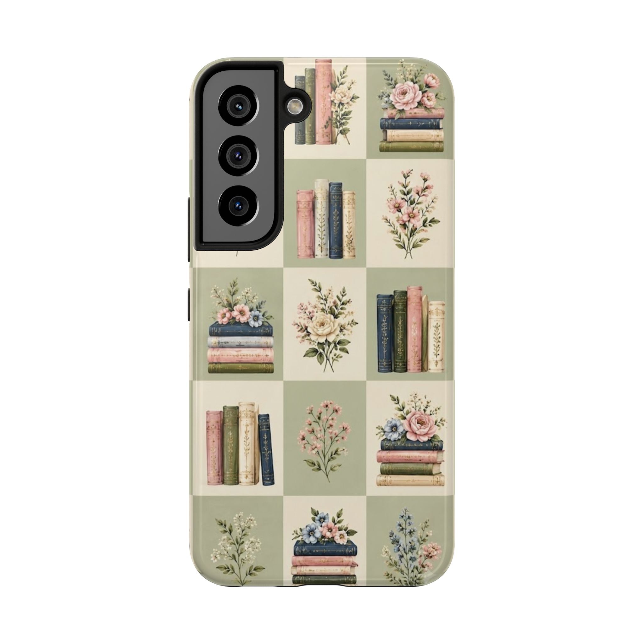 Floral Bookshelf Tough Phone Case — Vintage Floral & Stacked Books Pattern