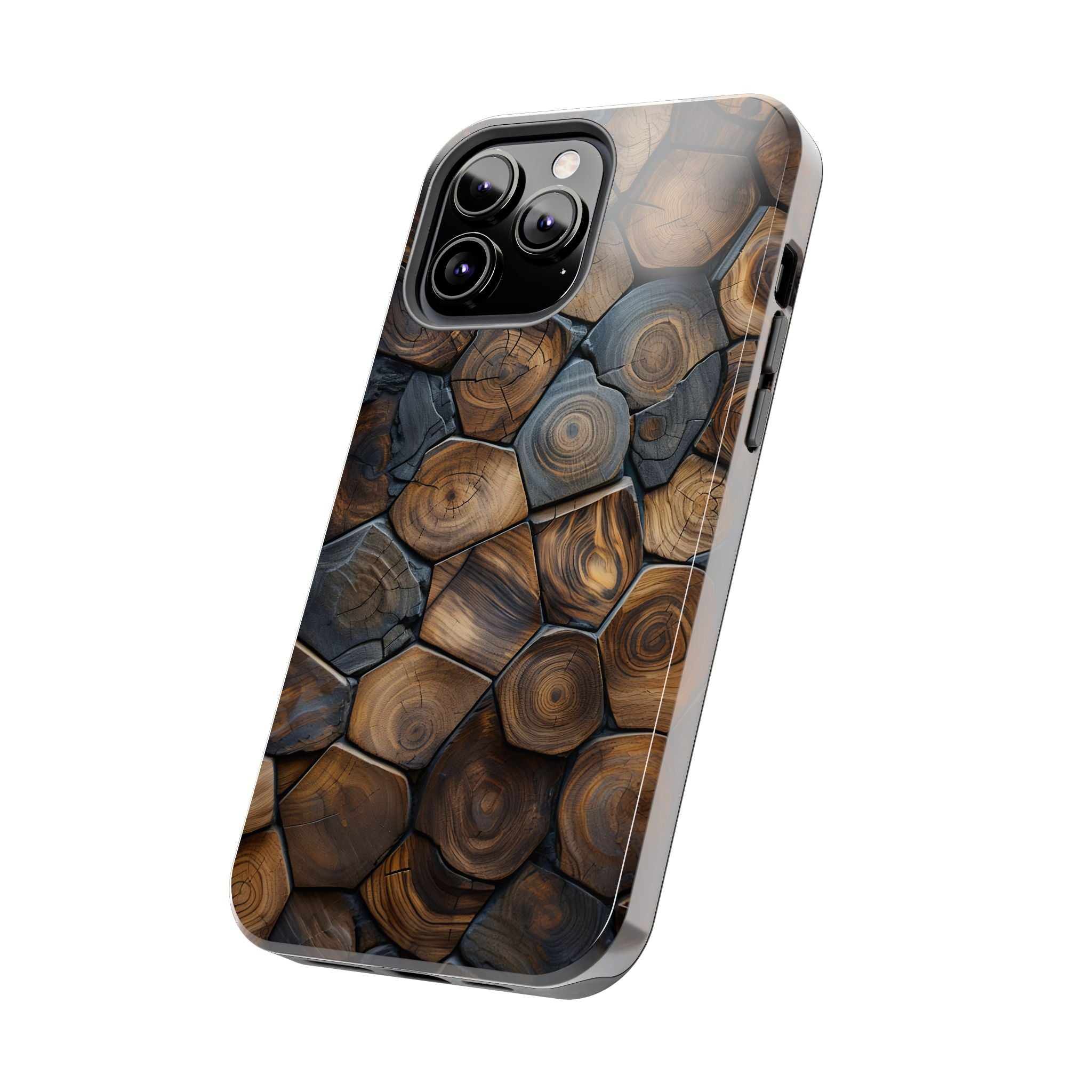 Woodgrain Hex Pattern Tough Phone Case — Rustic Log Cross-Section Design