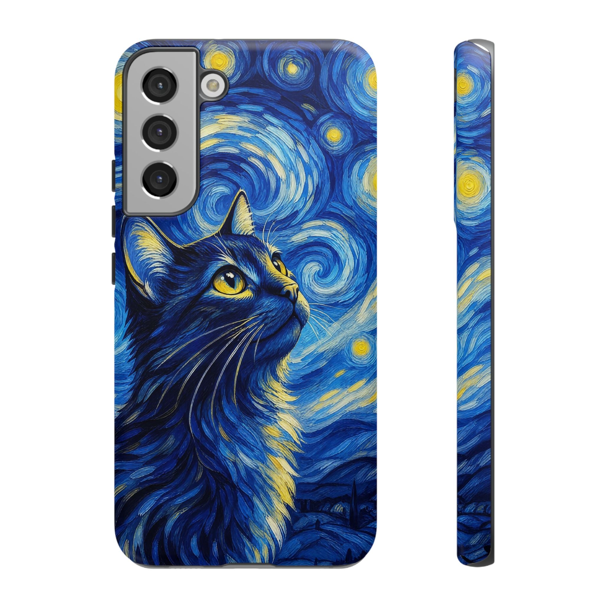 Starry Night Cat Phone Case — Van GoghStyle Blue Galaxy iPhone Cover