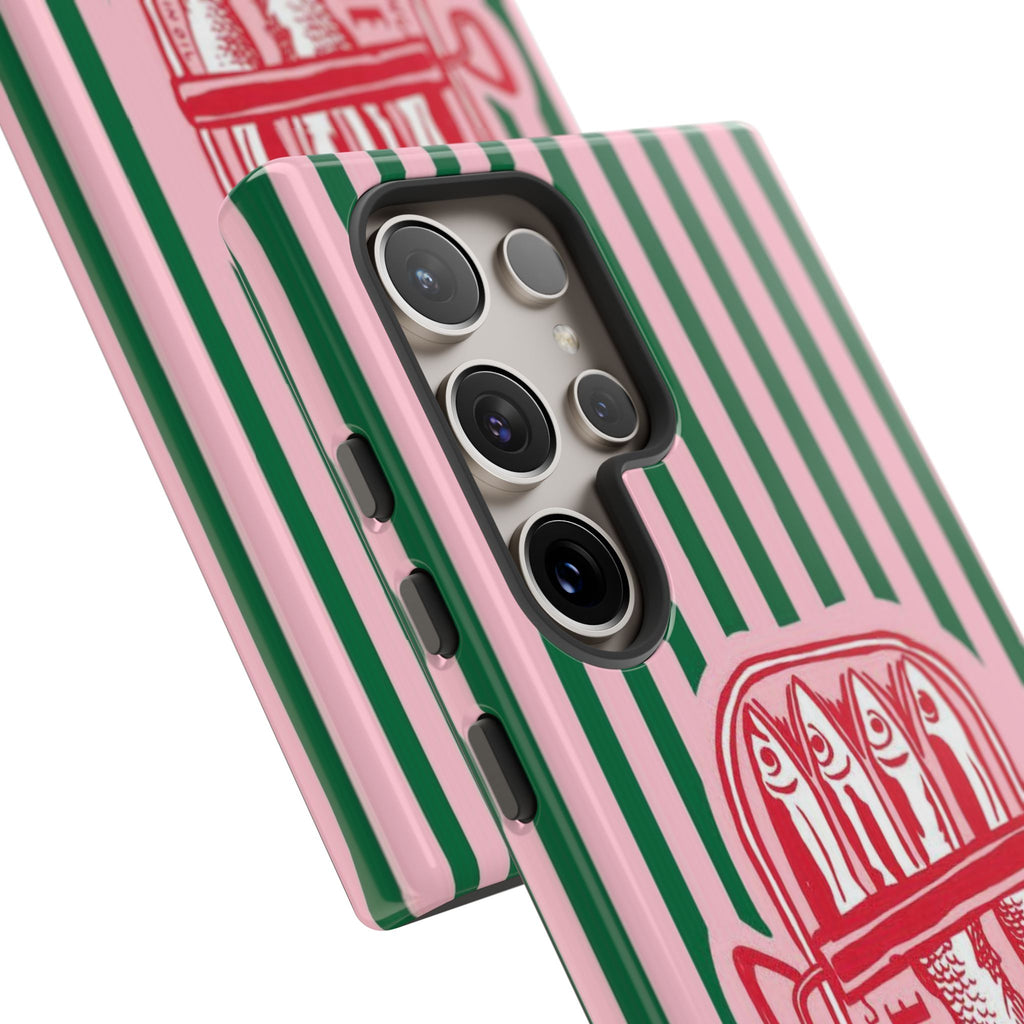 Sardine Stripe Phone Case — Retro Pink & Green Nautical Protection