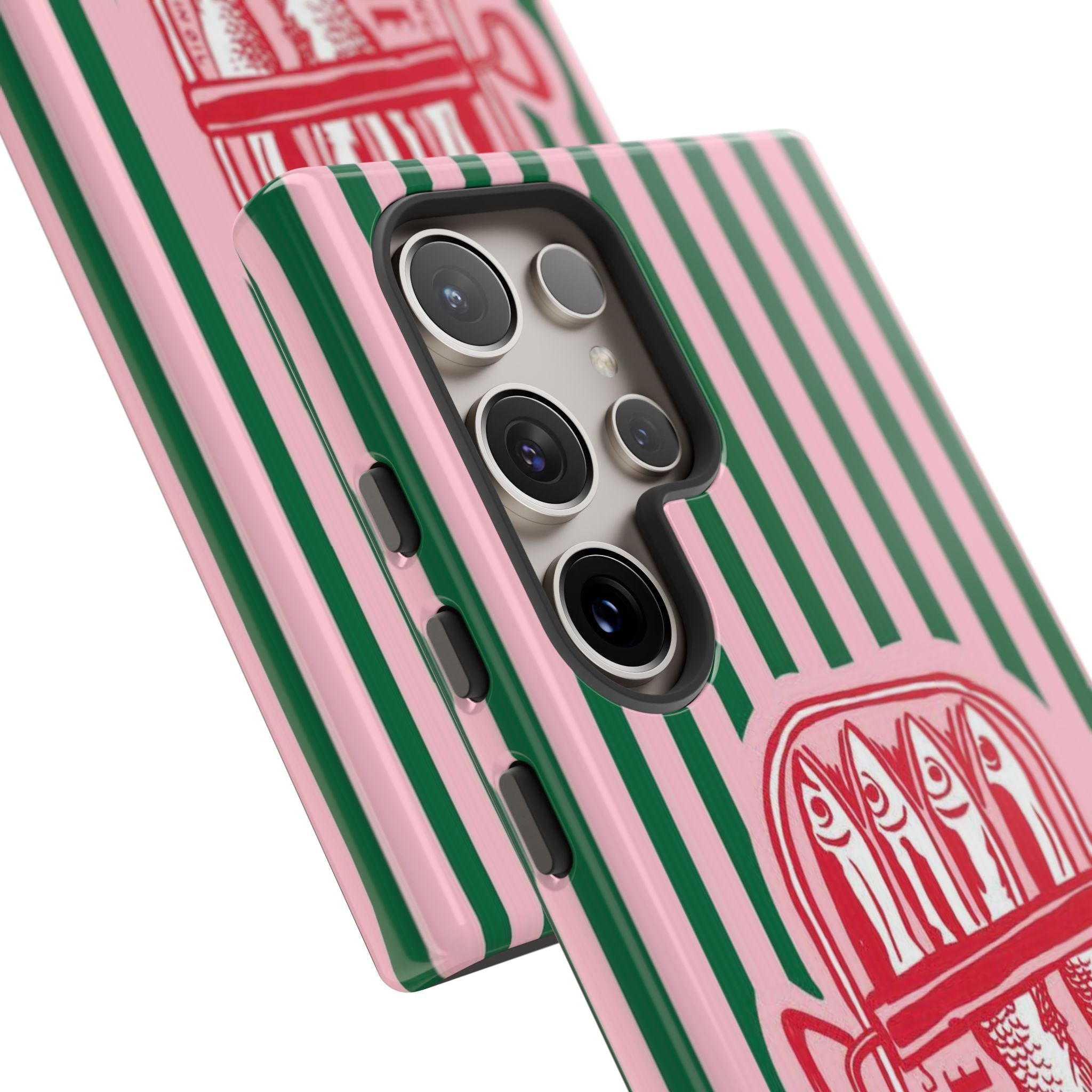 Sardine Stripe Phone Case — Retro Pink & Green Nautical Protection