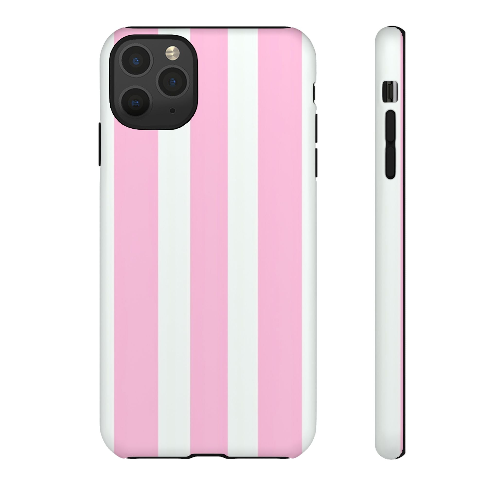 Pink & White Striped Tough Phone Case — Durable Protective Phone Cover