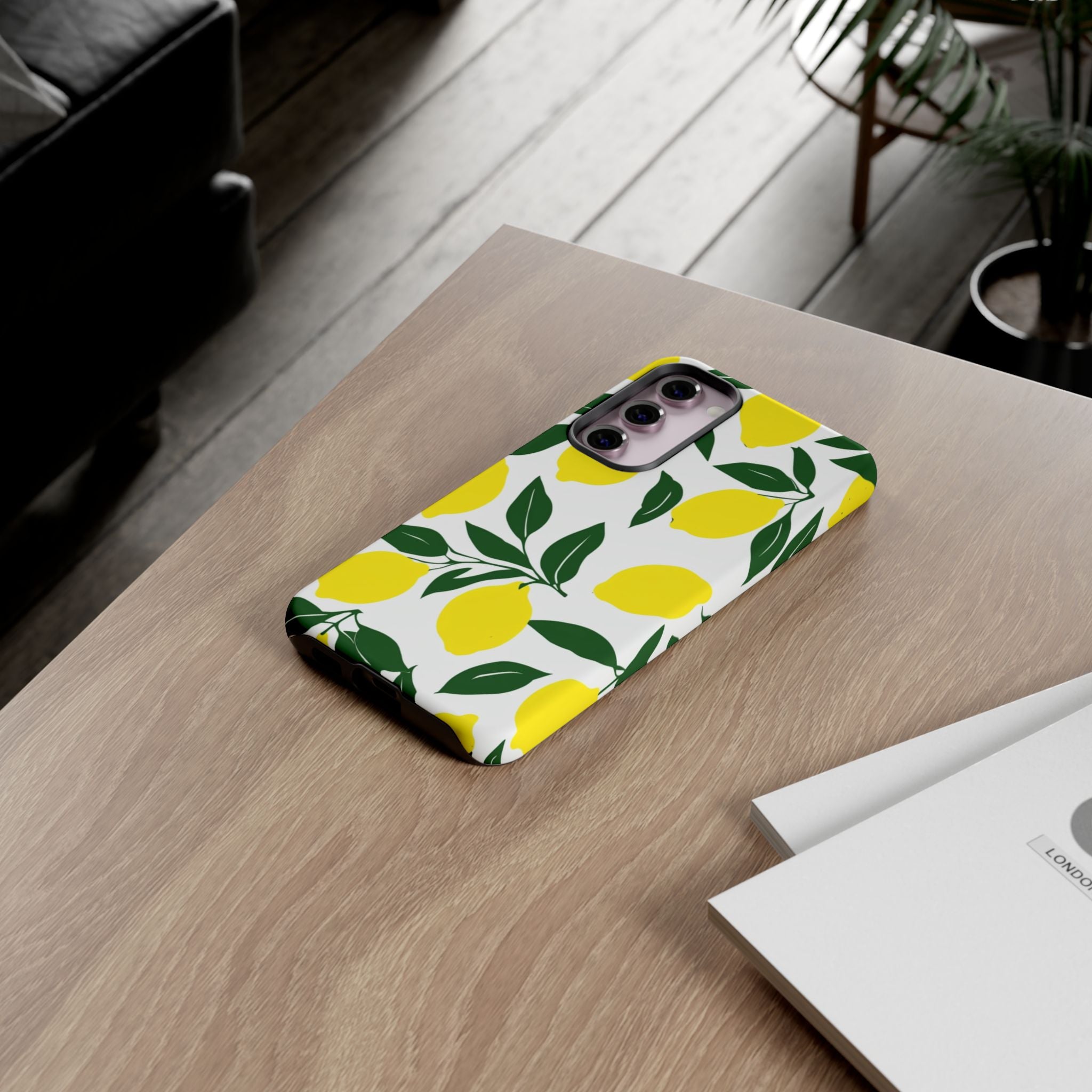 Lemon Pattern Tough Phone Case — Bright Citrus Protective Cover