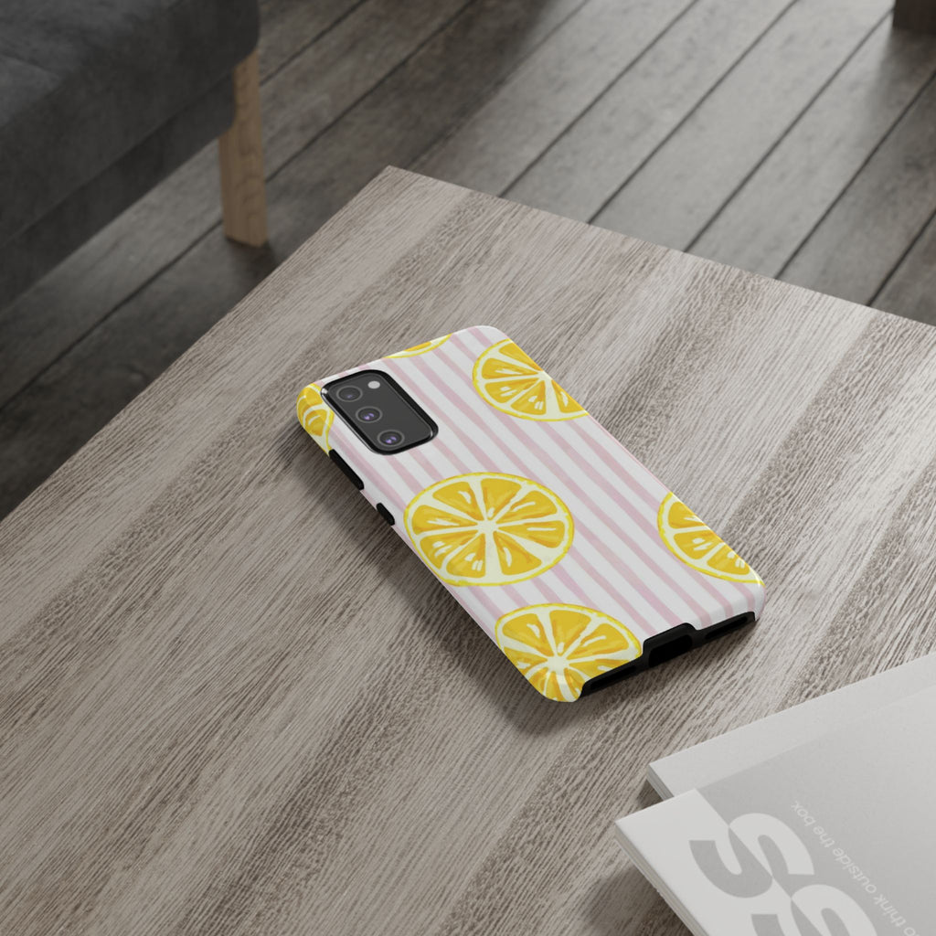 Lemon Slices Tough Case — Cute Pink Stripe Phone Cover