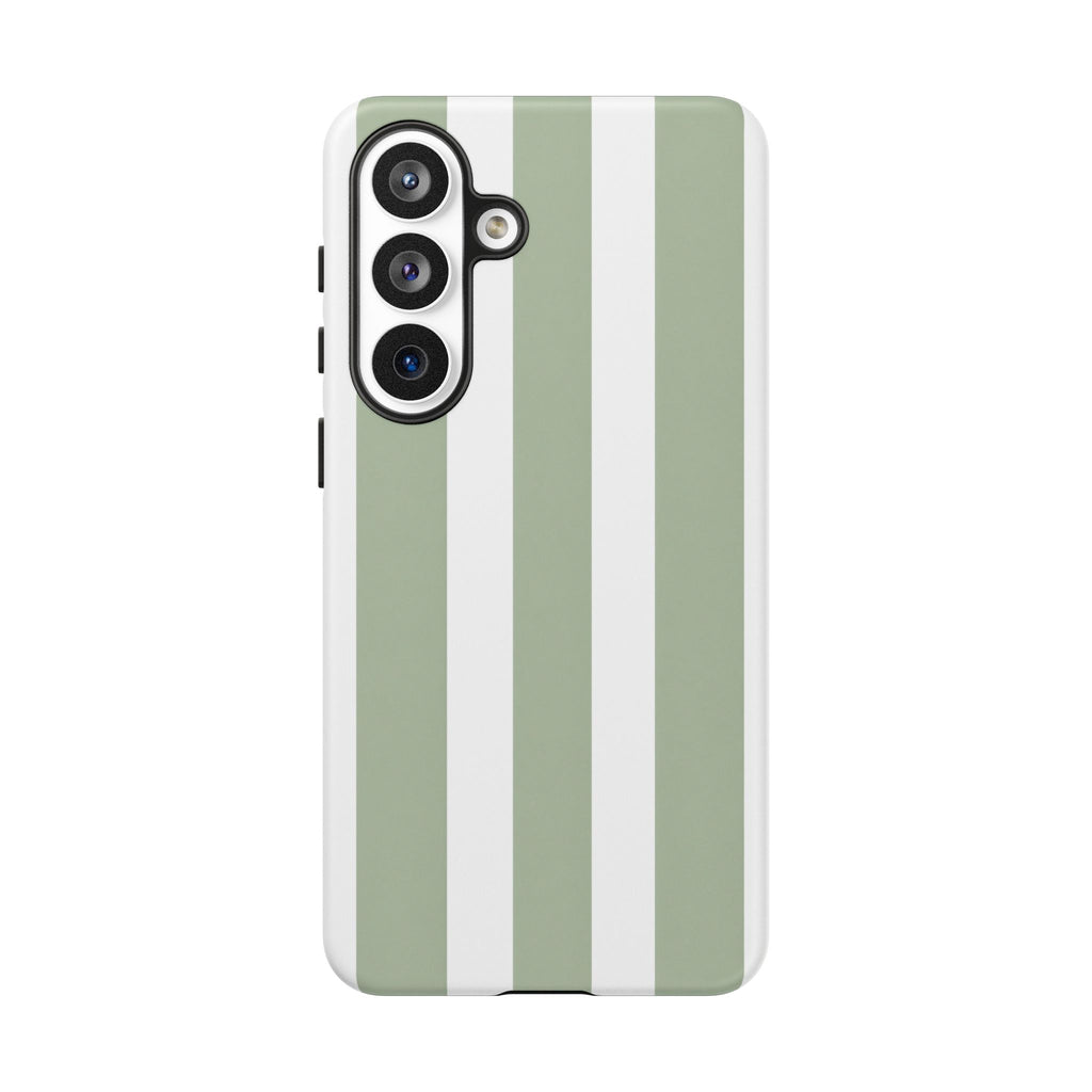 Striped Sage Tough Phone Case — Durable Green & White Vertical Stripe Phone Cover