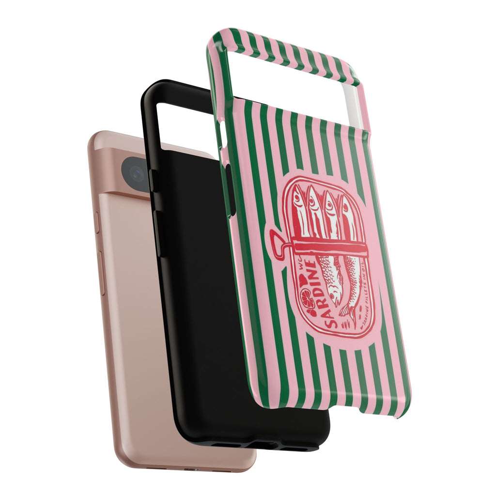 Sardine Stripe Phone Case — Retro Pink & Green Nautical Protection