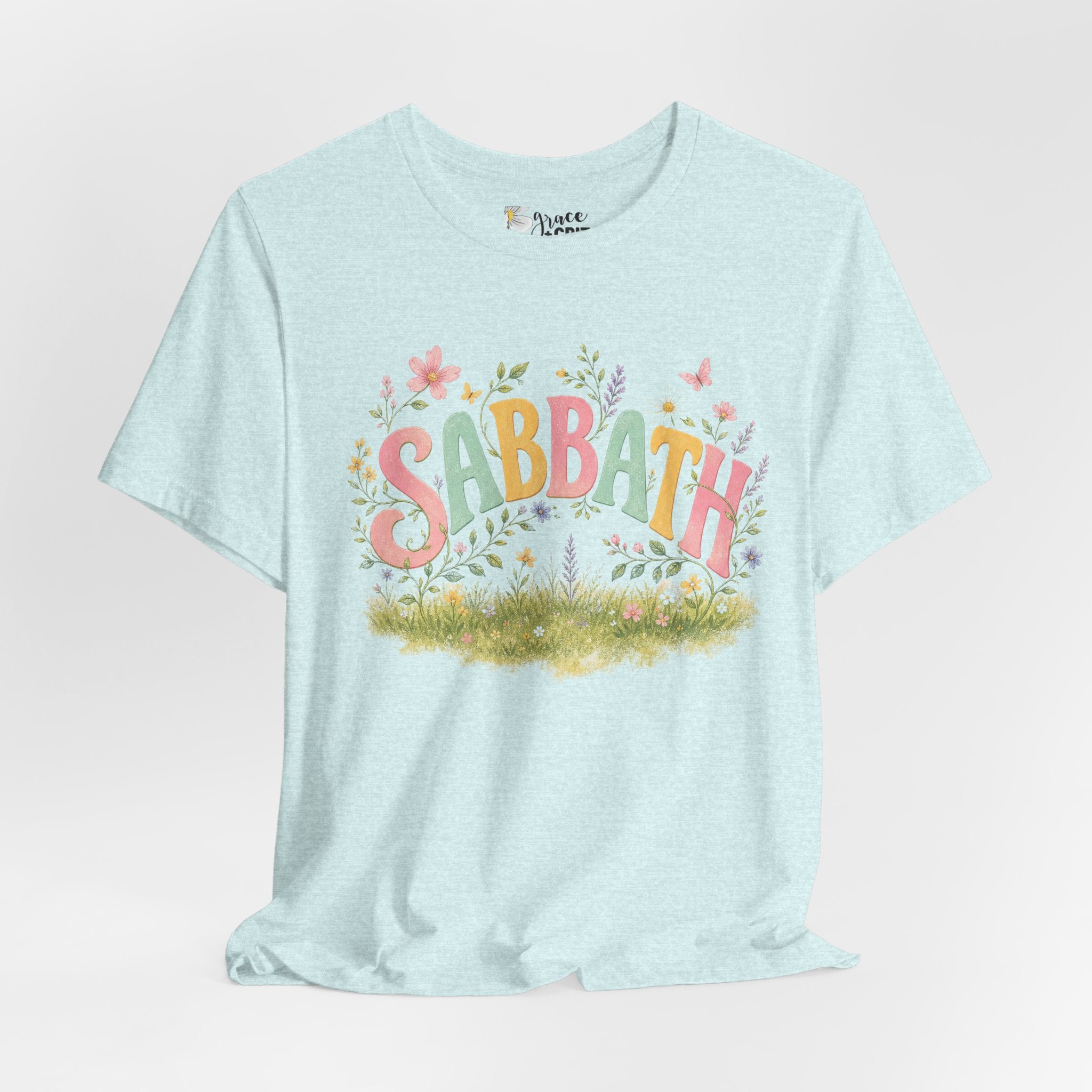 Sabbath Floral Script Tee | Pastel Flowers, Meadow Illustration