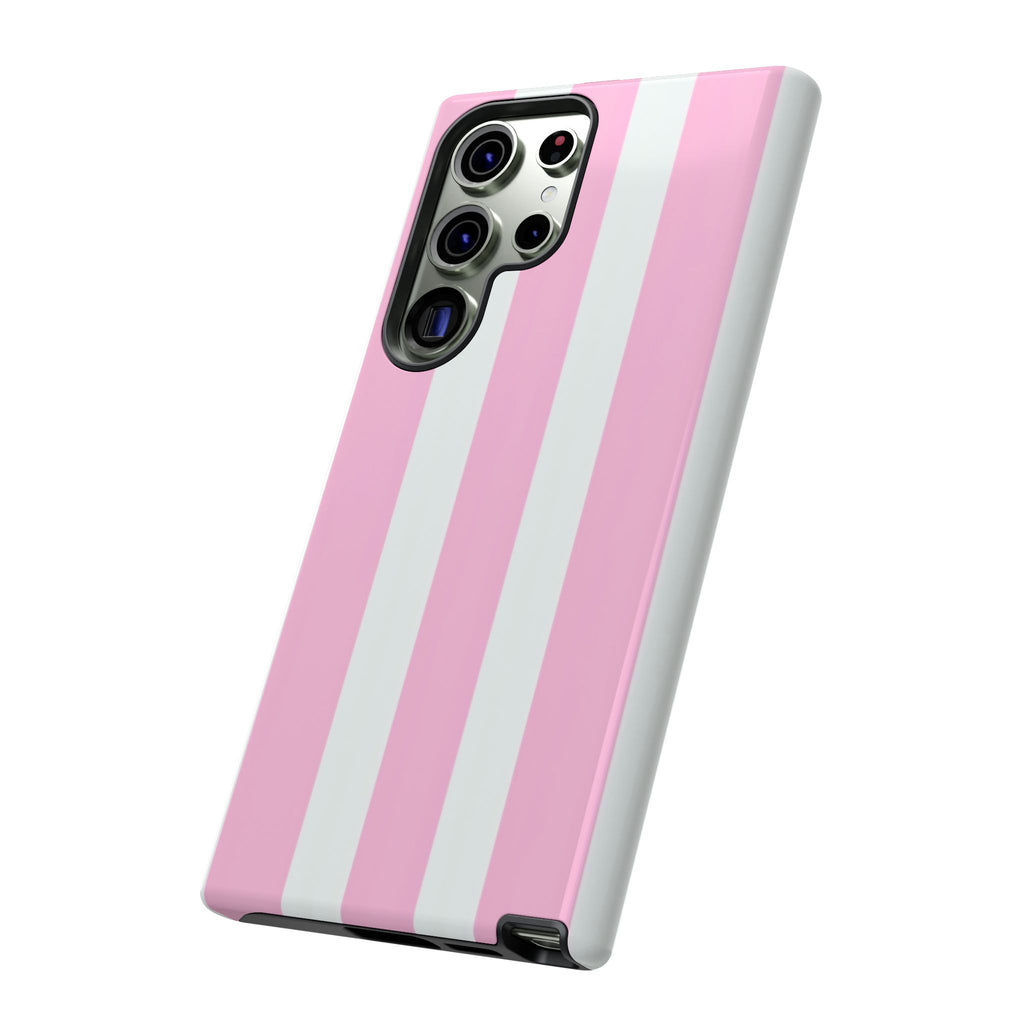 Pink & White Striped Tough Phone Case — Durable Protective Phone Cover