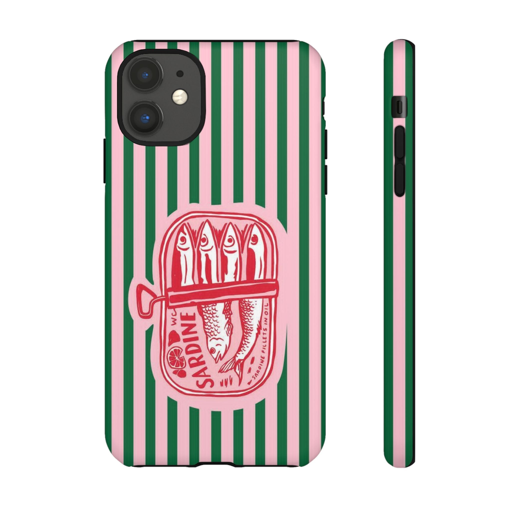 Sardine Stripe Phone Case — Retro Pink & Green Nautical Protection