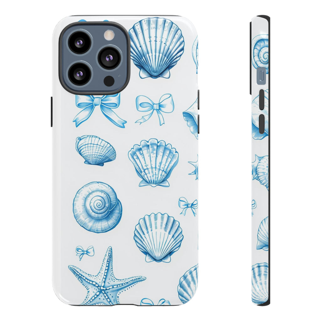 Seaside Shells Phone Case — Blue Nautical Shell & Starfish Pattern