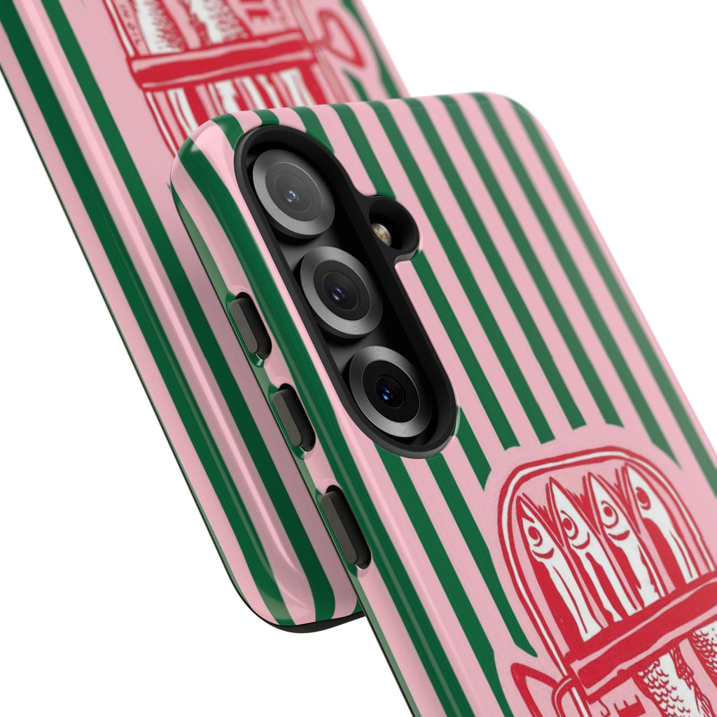 Sardine Stripe Phone Case — Retro Pink & Green Nautical Protection
