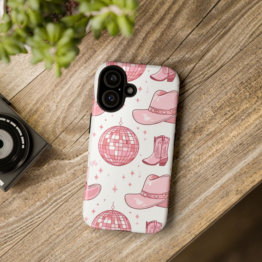 Pink Cowboy Boots & Disco Balls Tough Phone Case