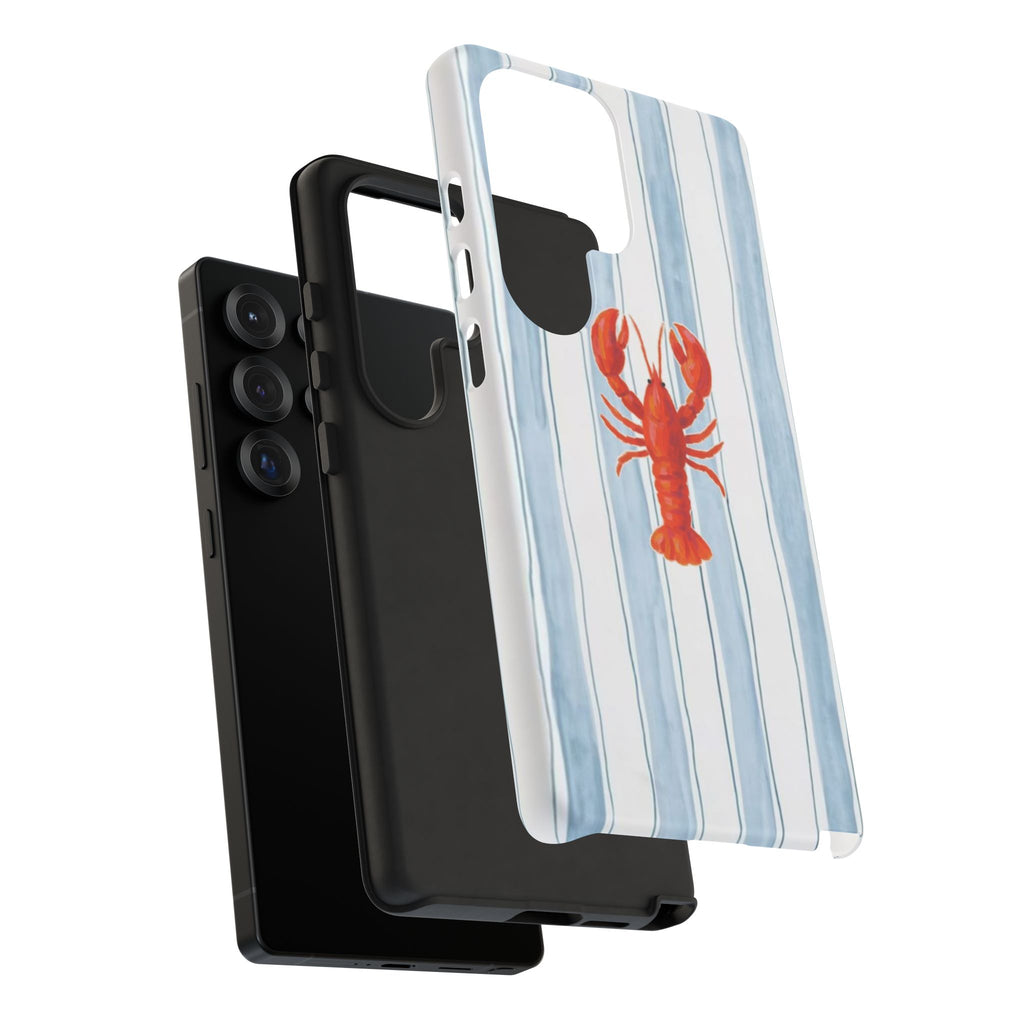 Lobster Stripe Phone Case — Nautical Blue & White Protective Cover
