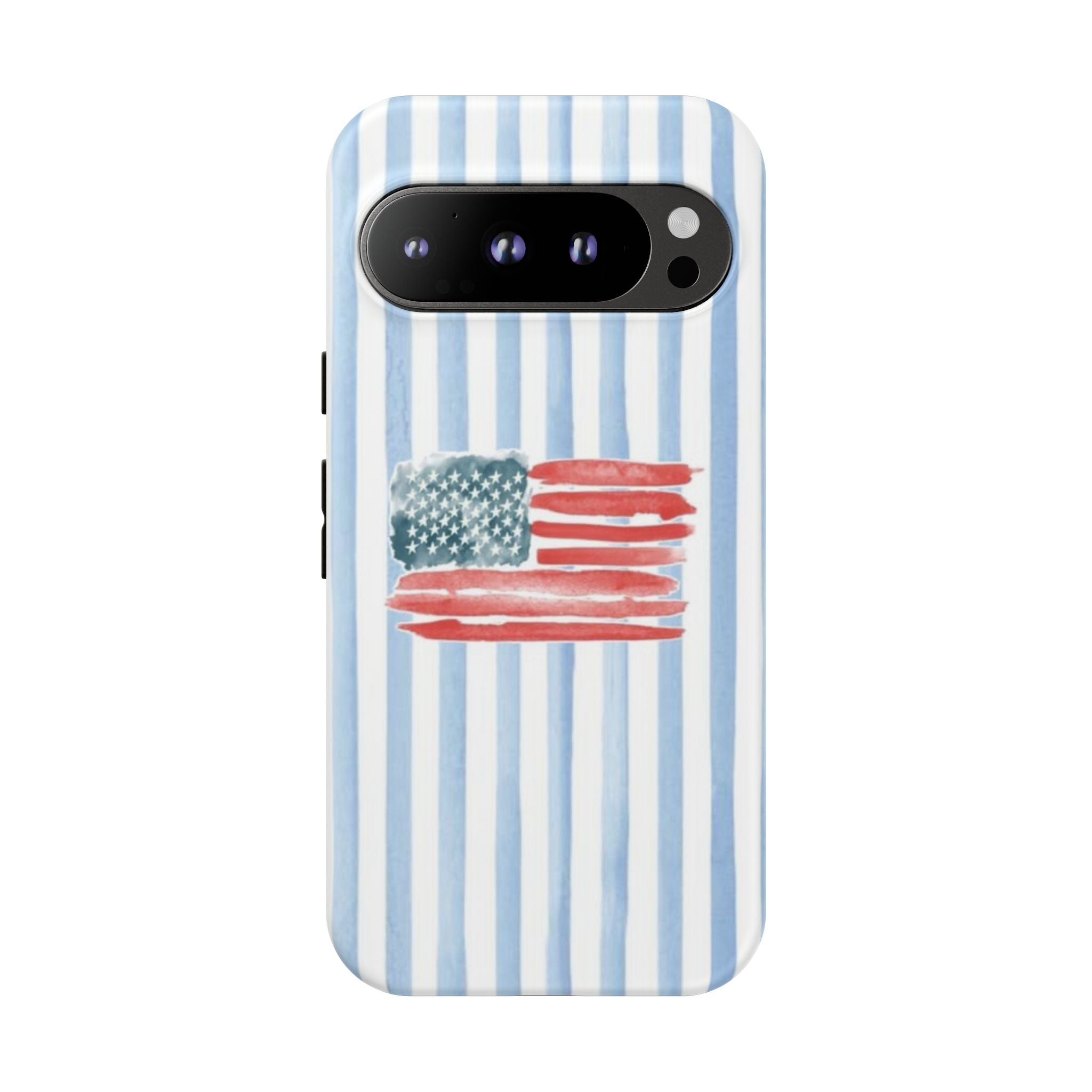 American Flag Watercolor Phone Case - Blue Stripe Tough Case