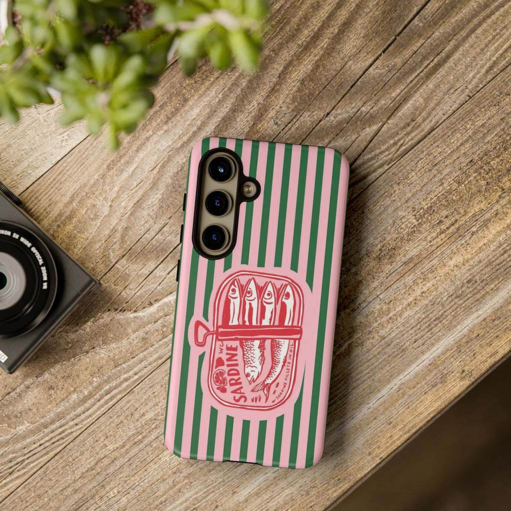 Sardine Stripe Phone Case — Retro Pink & Green Nautical Protection