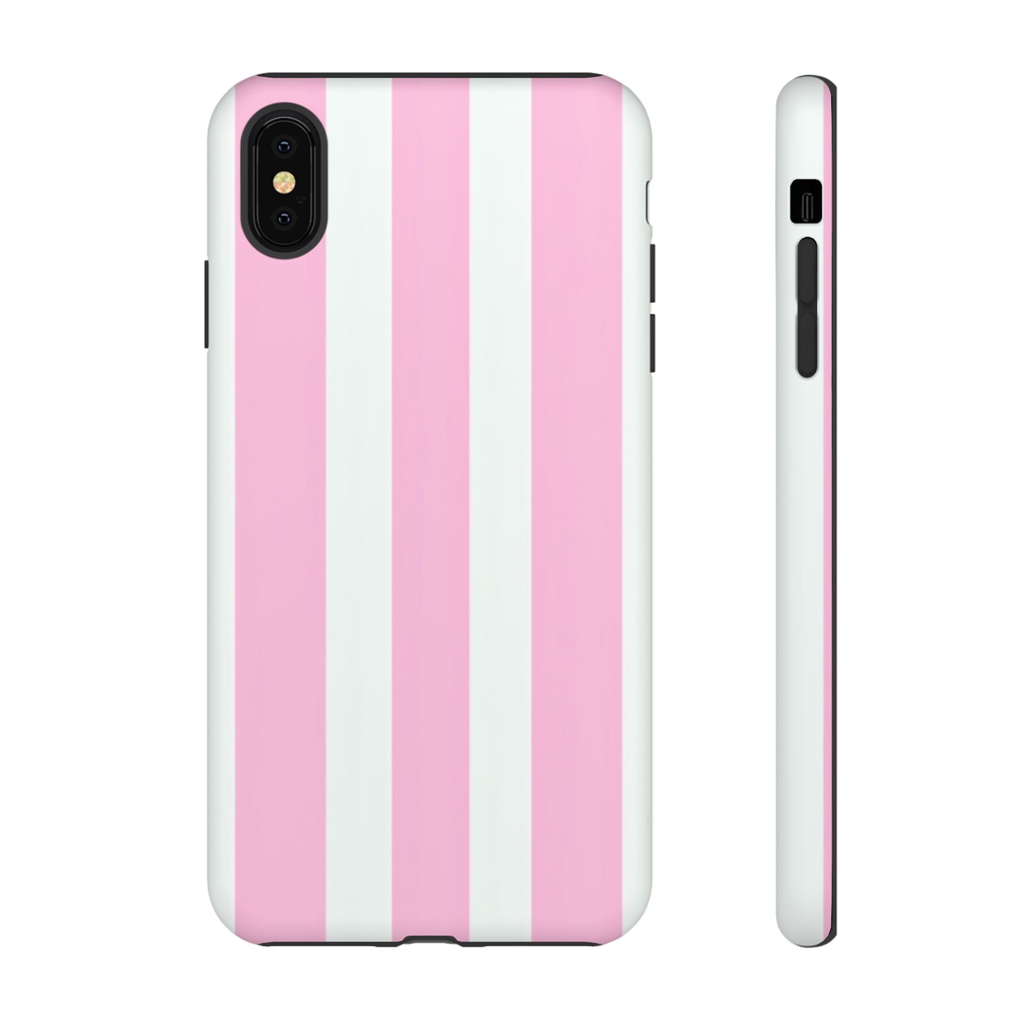 Pink & White Striped Tough Phone Case — Durable Protective Phone Cover