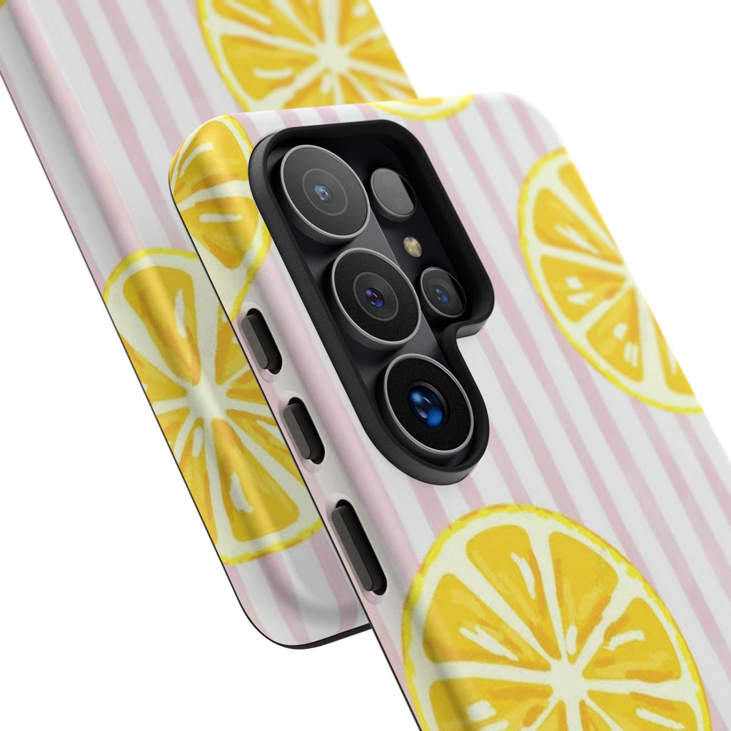 Lemon Slices Tough Case — Cute Pink Stripe Phone Cover