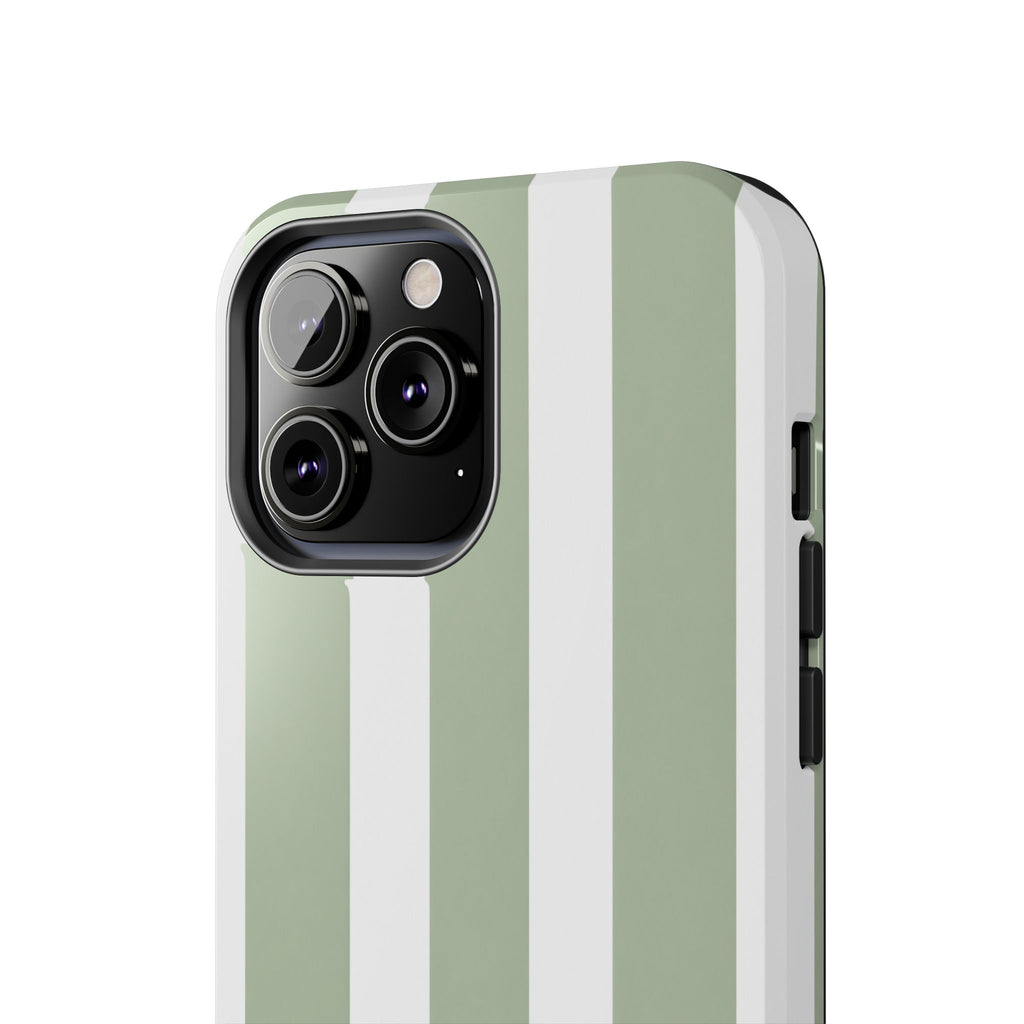 Sage & White Striped Tough Phone Case — Durable Protective Phone Cover