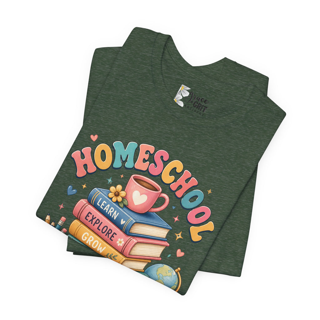 Homeschool Mama T-Shirt – Colorful Stacked Books Design