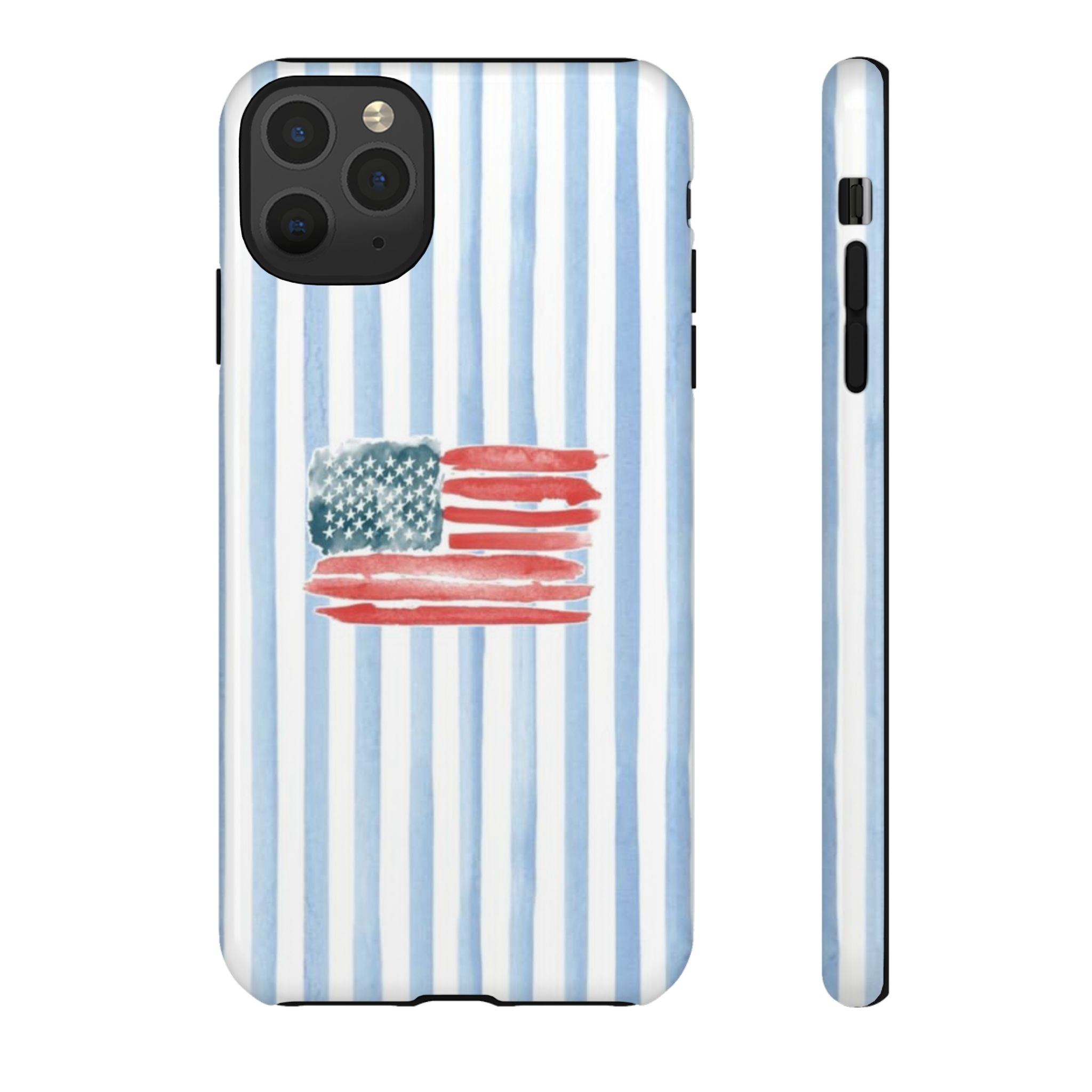 American Flag Watercolor Phone Case - Blue Stripe Tough Case