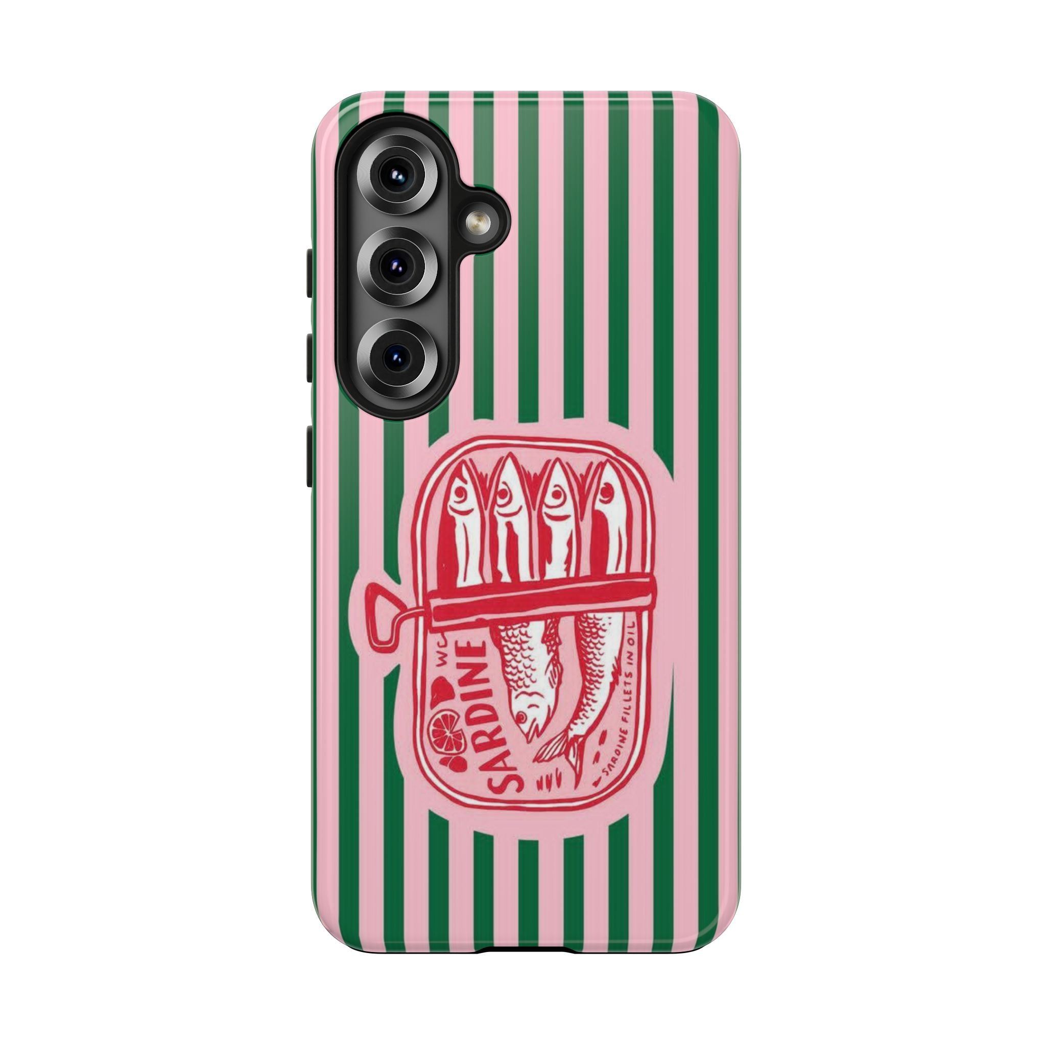 Sardine Stripes Tough Phone Case — Retro Pink & Green Protective Phone Cover