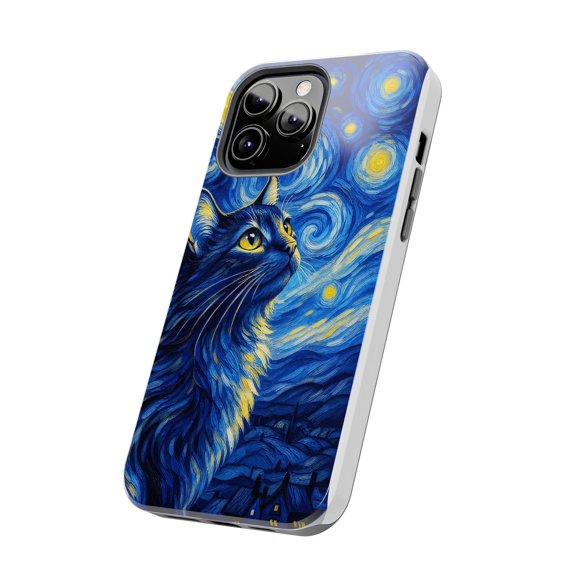 Starry Night Cat Tough Phone Case — Van Gogh Style Galaxy Kitten Protective Cover