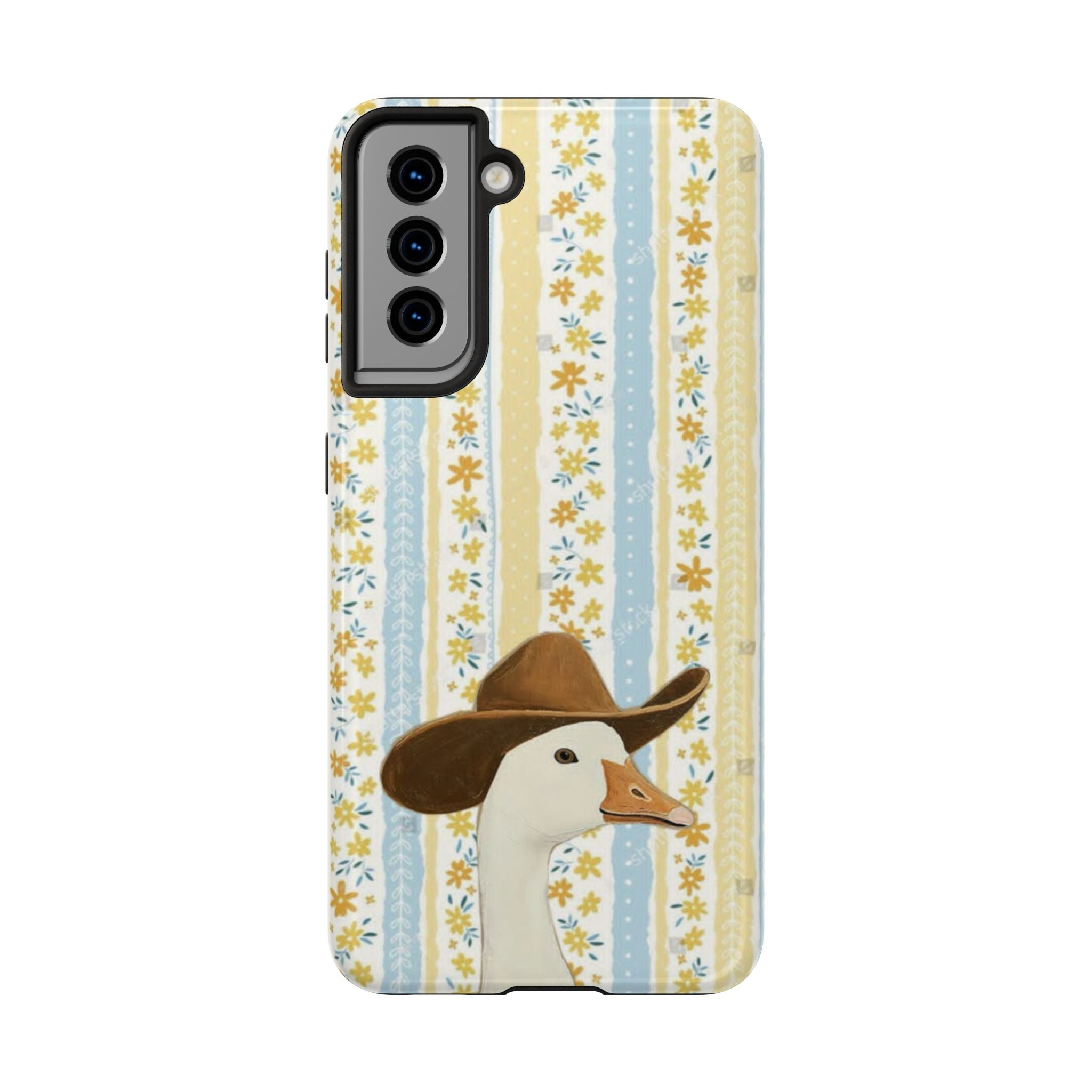 Cowboy Goose Tough Phone Case — Cute Farm Animal iPhone Case with Floral Stripes