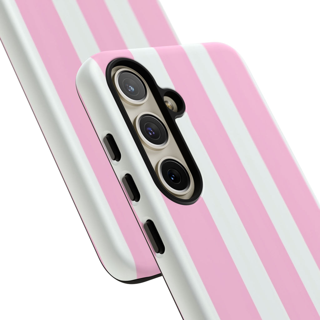 Pink & White Striped Tough Phone Case — Durable Protective Phone Cover