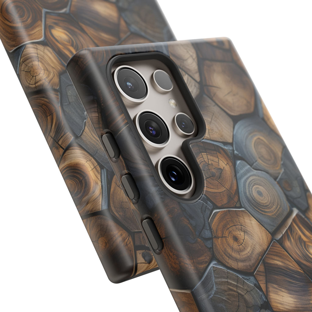 Wood Grain Hex Phone Case — Rustic Geometric iPhone Protection