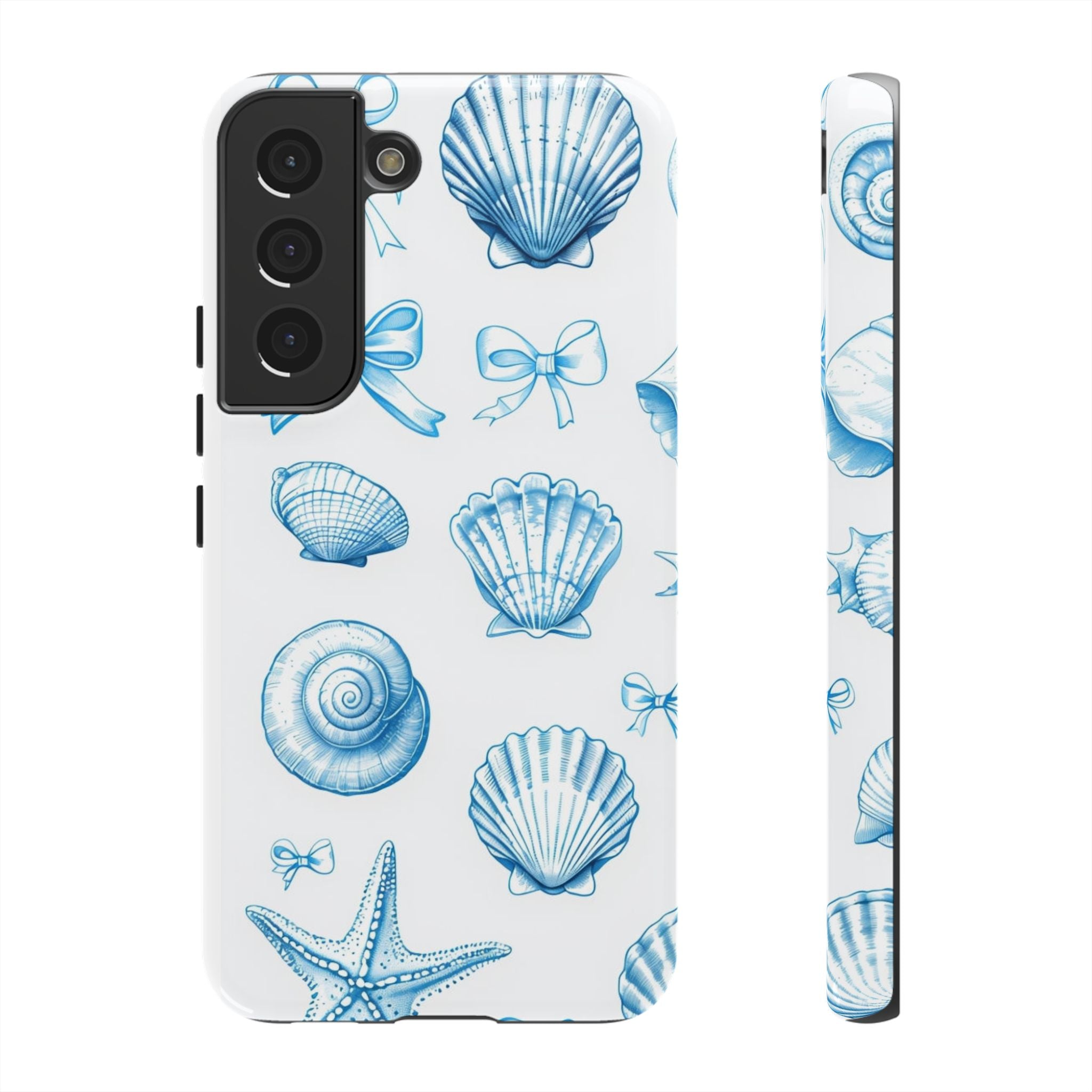 Seaside Shells Phone Case — Blue Nautical Shell & Starfish Pattern