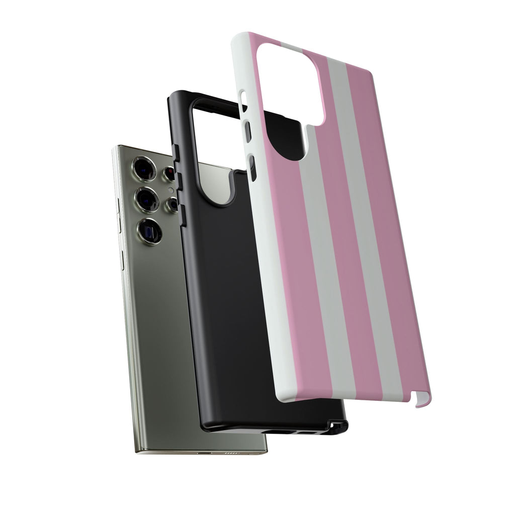 Pink & White Striped Tough Phone Case — Durable Protective Phone Cover
