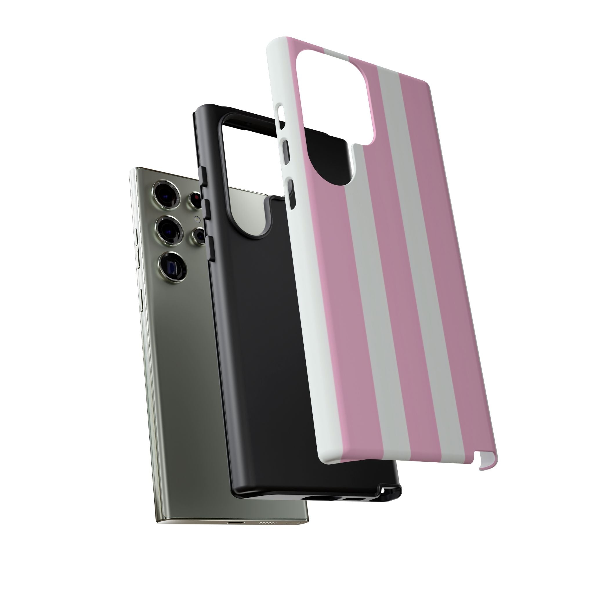 Pink & White Striped Tough Phone Case — Durable Protective Phone Cover