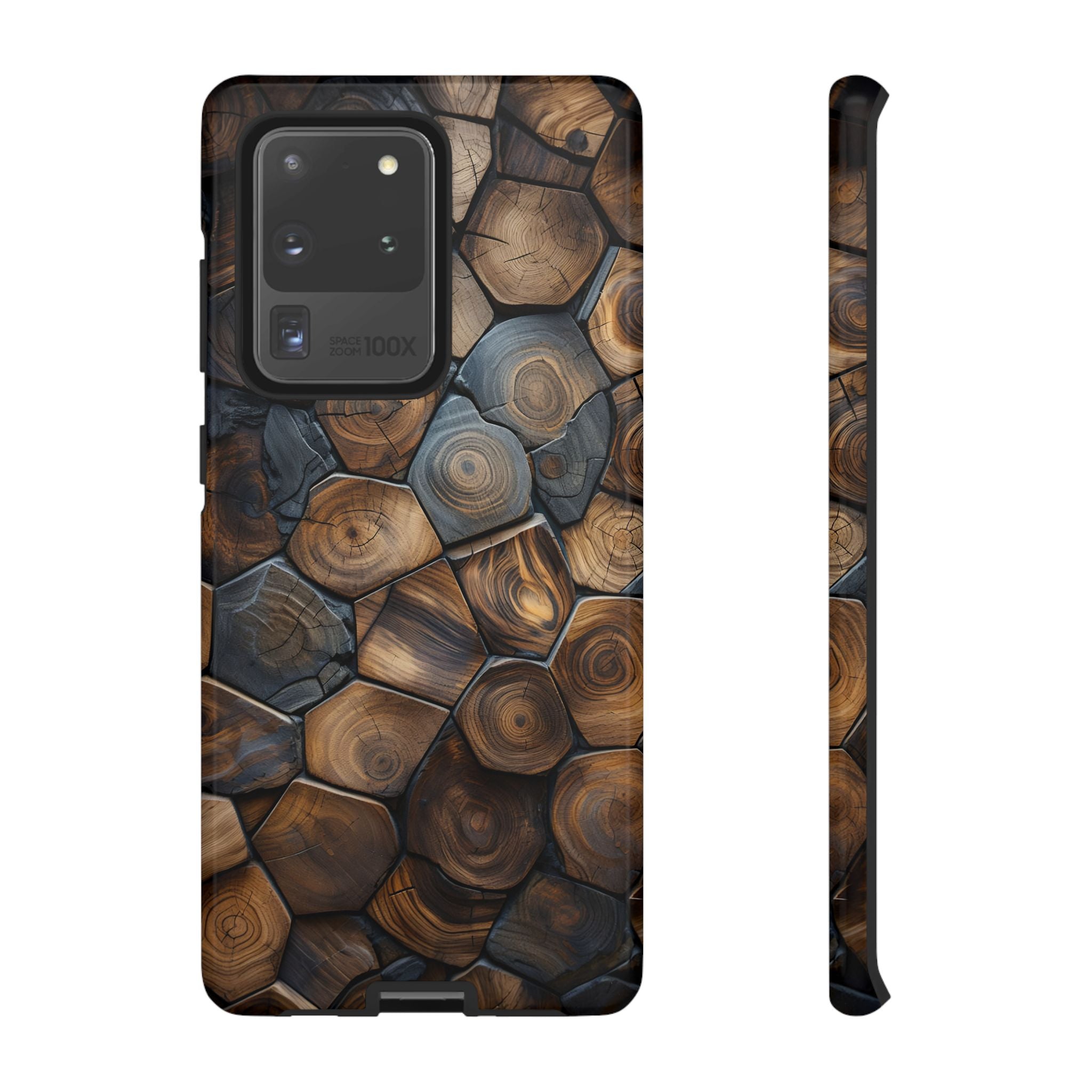 Wood Grain Hex Phone Case — Rustic Geometric iPhone Protection