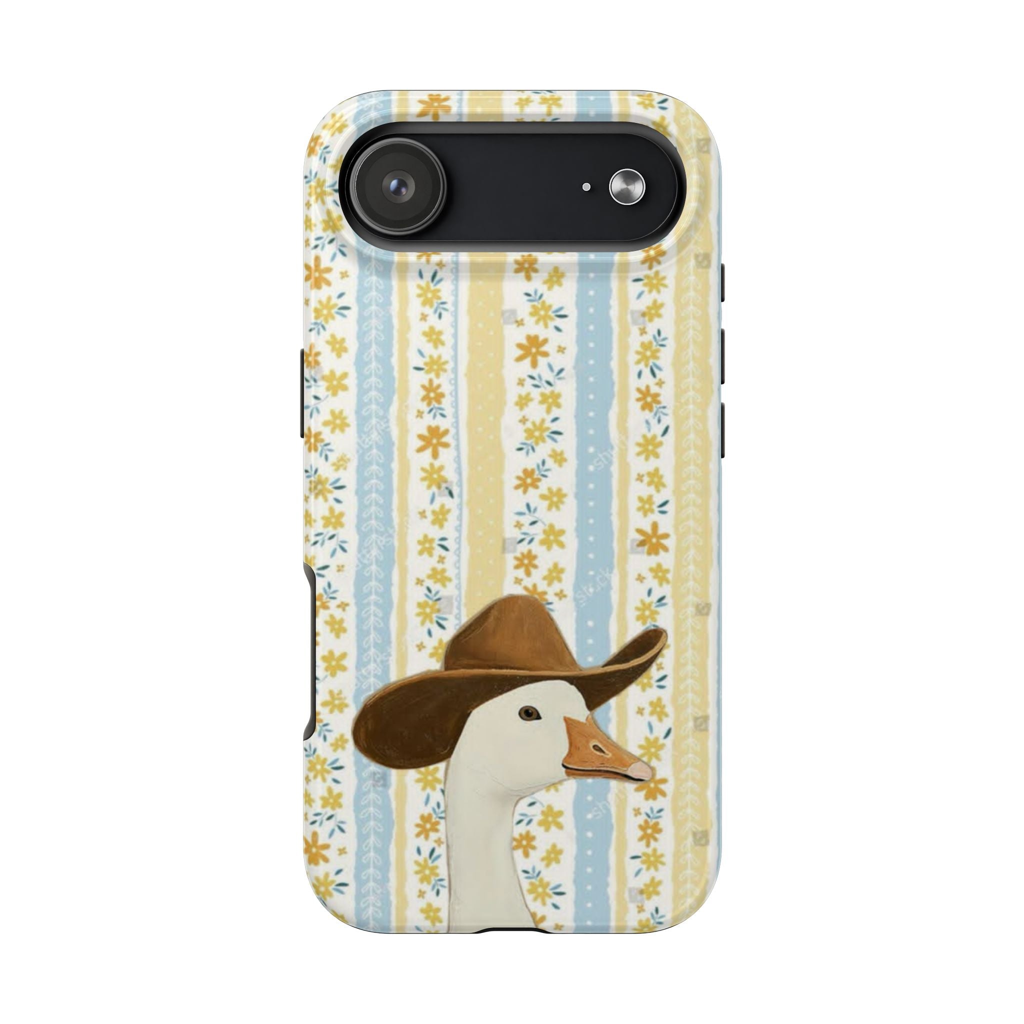 Cowboy Goose Tough Phone Case — Cute Farm Animal iPhone Case with Floral Stripes