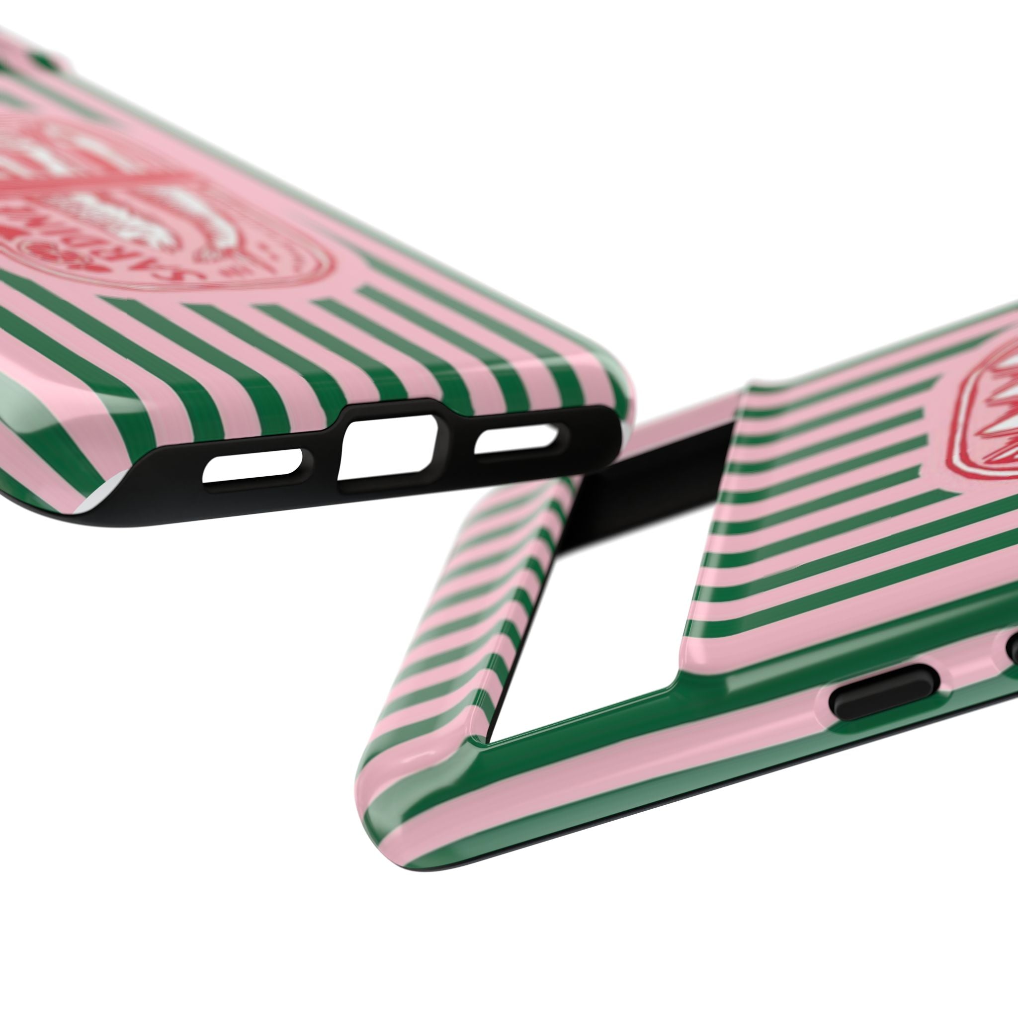 Sardine Stripe Phone Case — Retro Pink & Green Nautical Protection