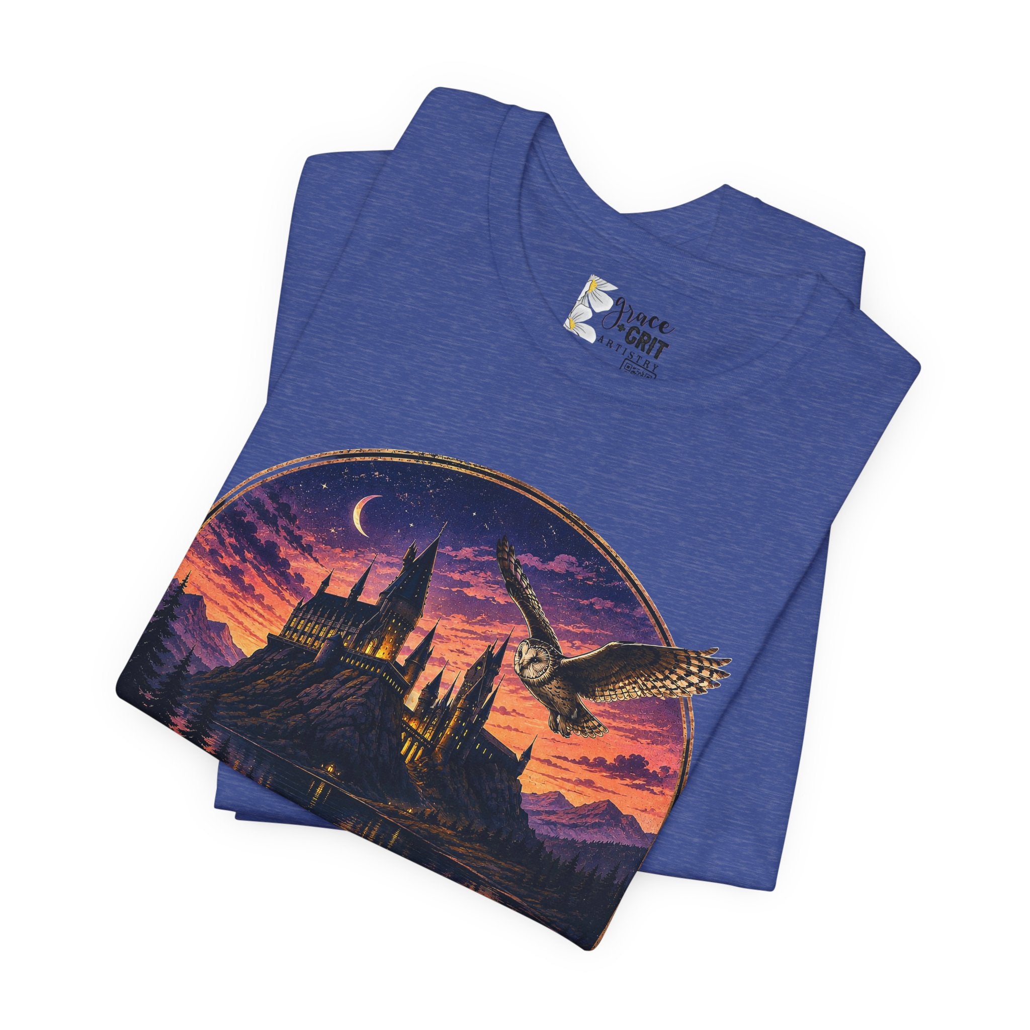 Hogwarts Highlands Graphic Tee — Sunset Castle Illustration T‑Shirt