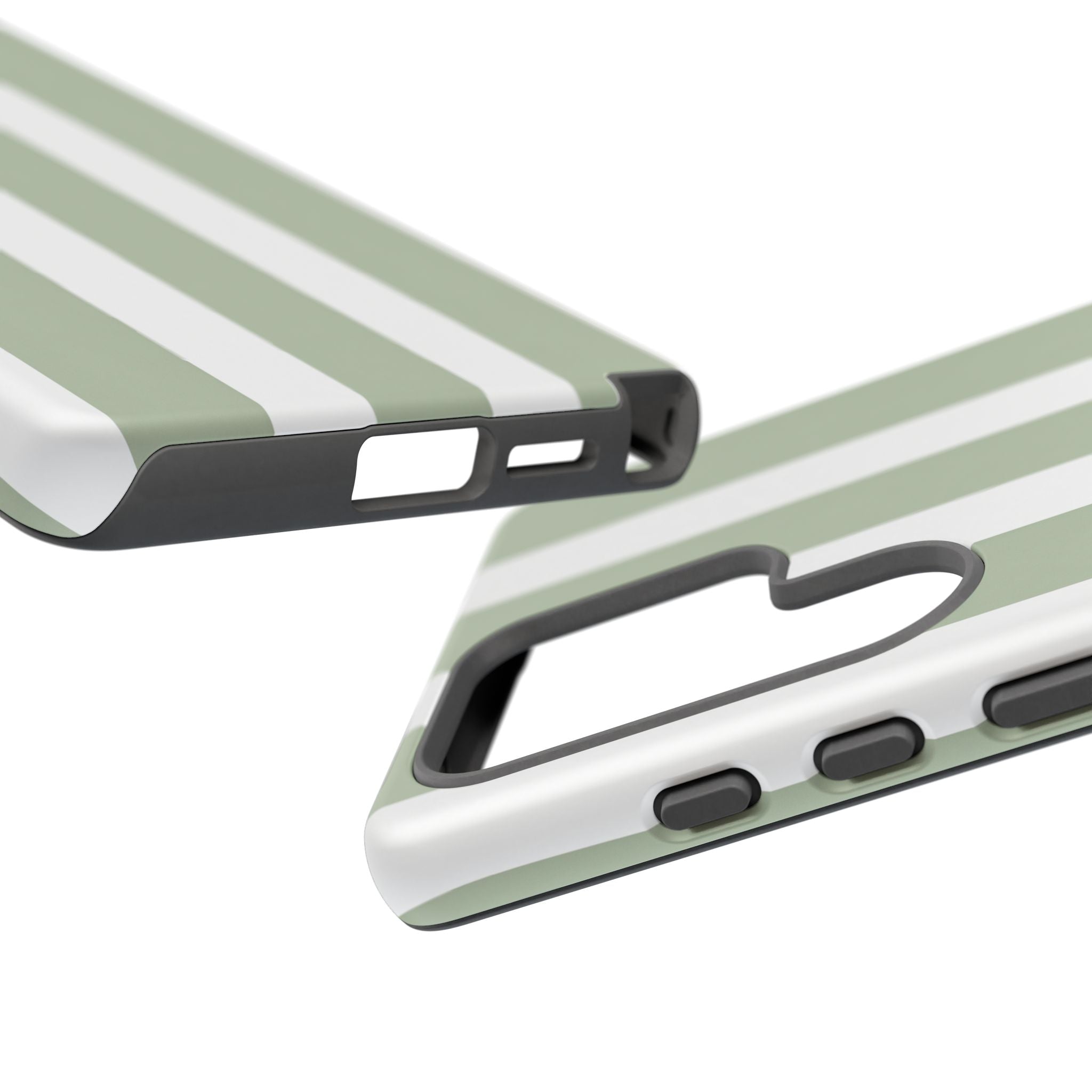 Striped Sage Tough Phone Case — Durable Green & White Vertical Stripe Phone Cover