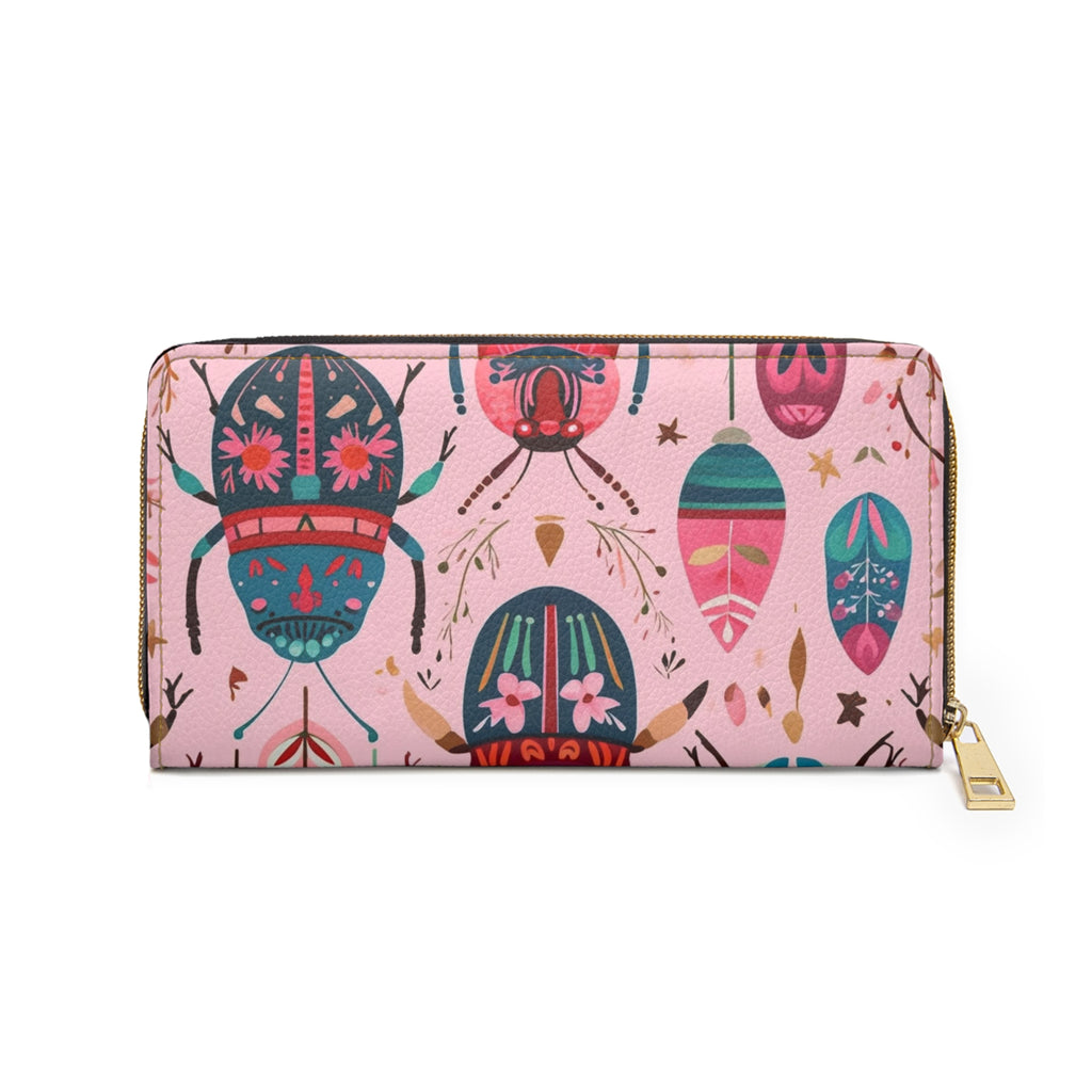 Colorful Beetle & Botanical Pattern Zipper Wallet