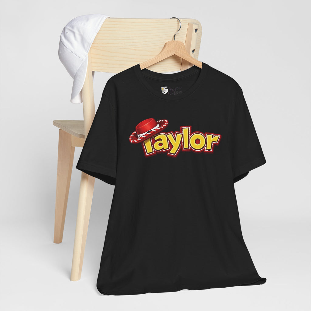 Taylor Name Tee — Retro Western Logo T-Shirt with Red Cowboy Hat