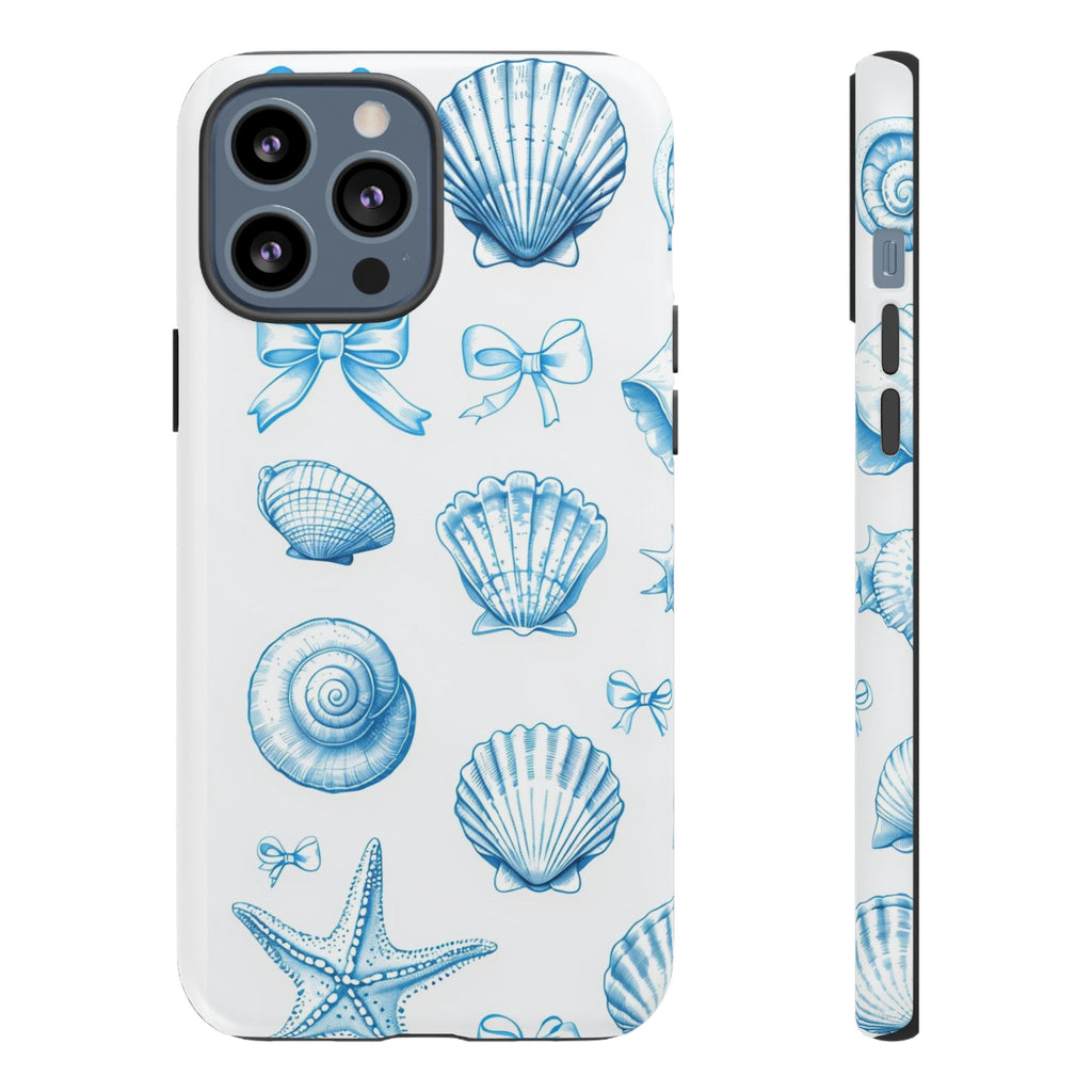 Seaside Shells Phone Case — Blue Nautical Shell & Starfish Pattern