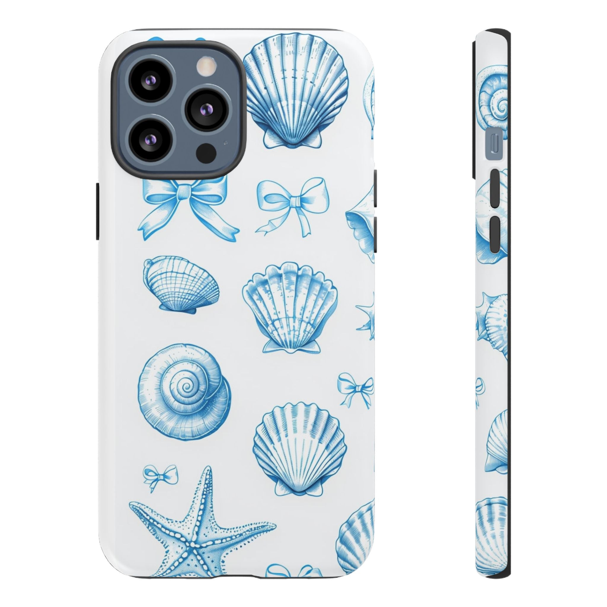 Seaside Shells Phone Case — Blue Nautical Shell & Starfish Pattern