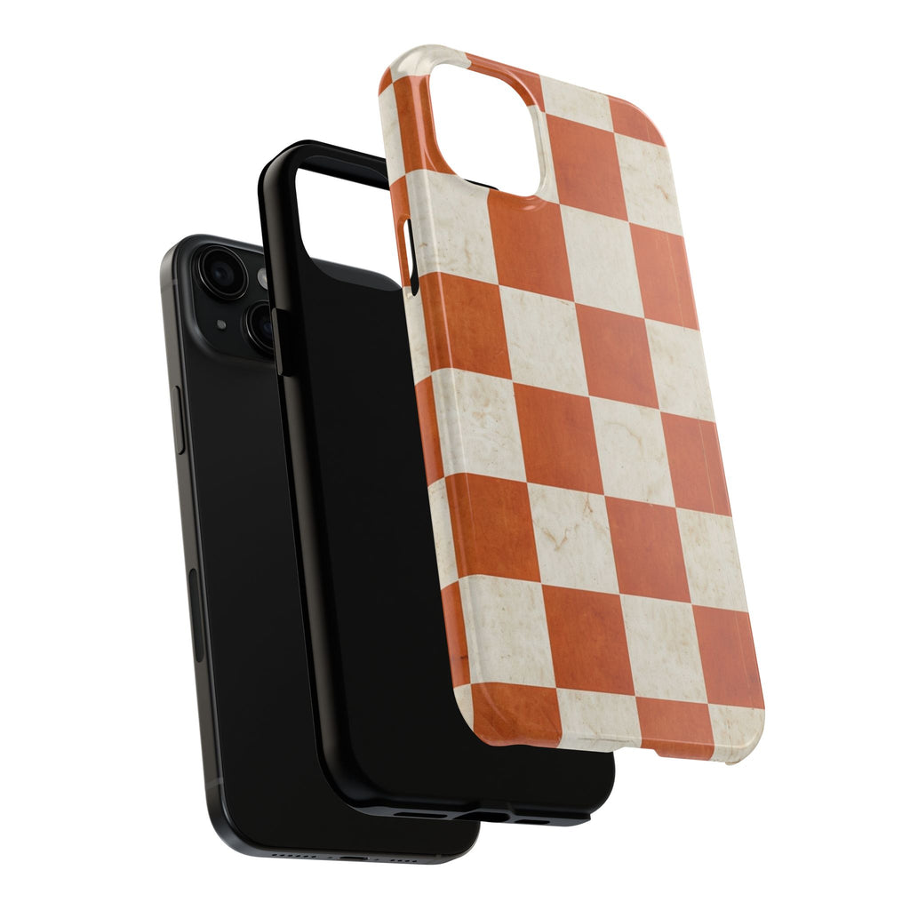 Orange and Cream Checkerboard Tough Phone Case