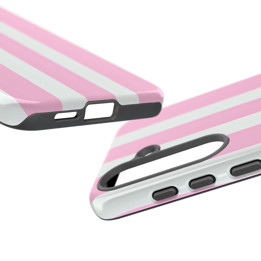 Pink & White Striped Tough Phone Case — Durable Protective Phone Cover