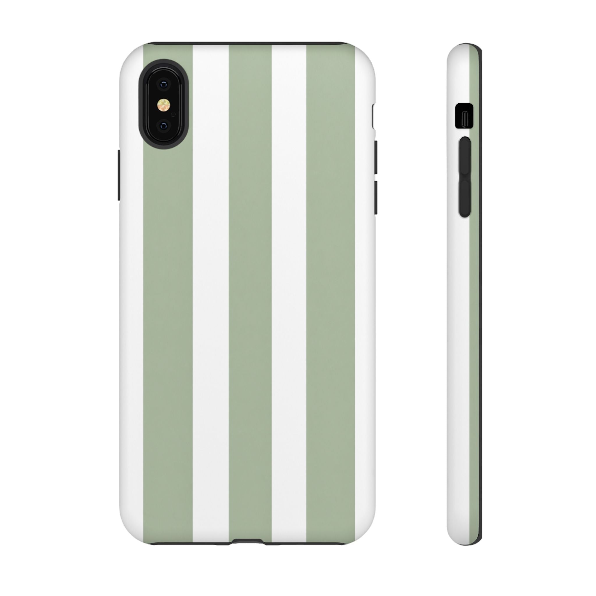 Striped Sage Tough Phone Case — Durable Green & White Vertical Stripe Phone Cover