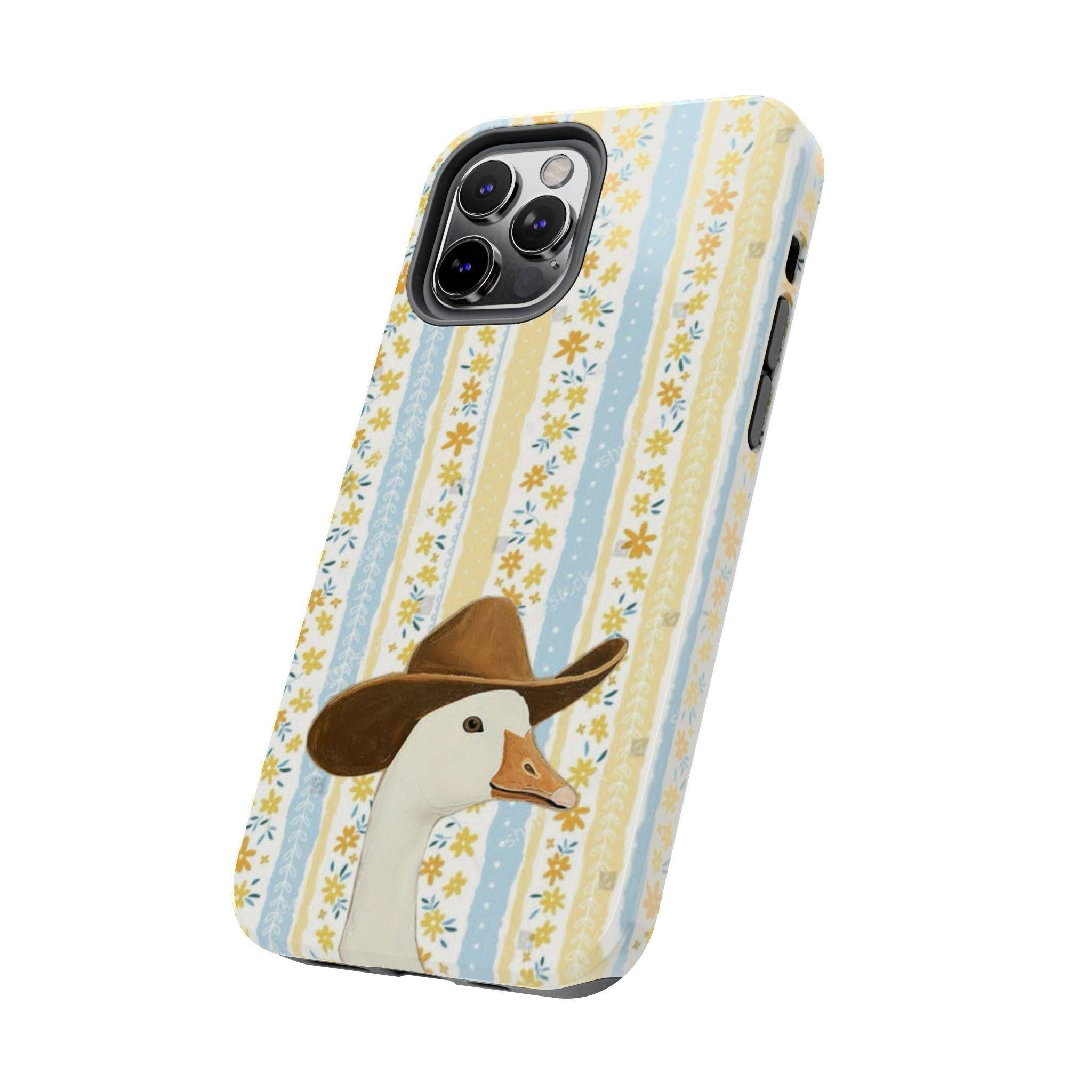 Cowboy Goose Tough Phone Case — Cute Farm Animal iPhone Case with Floral Stripes